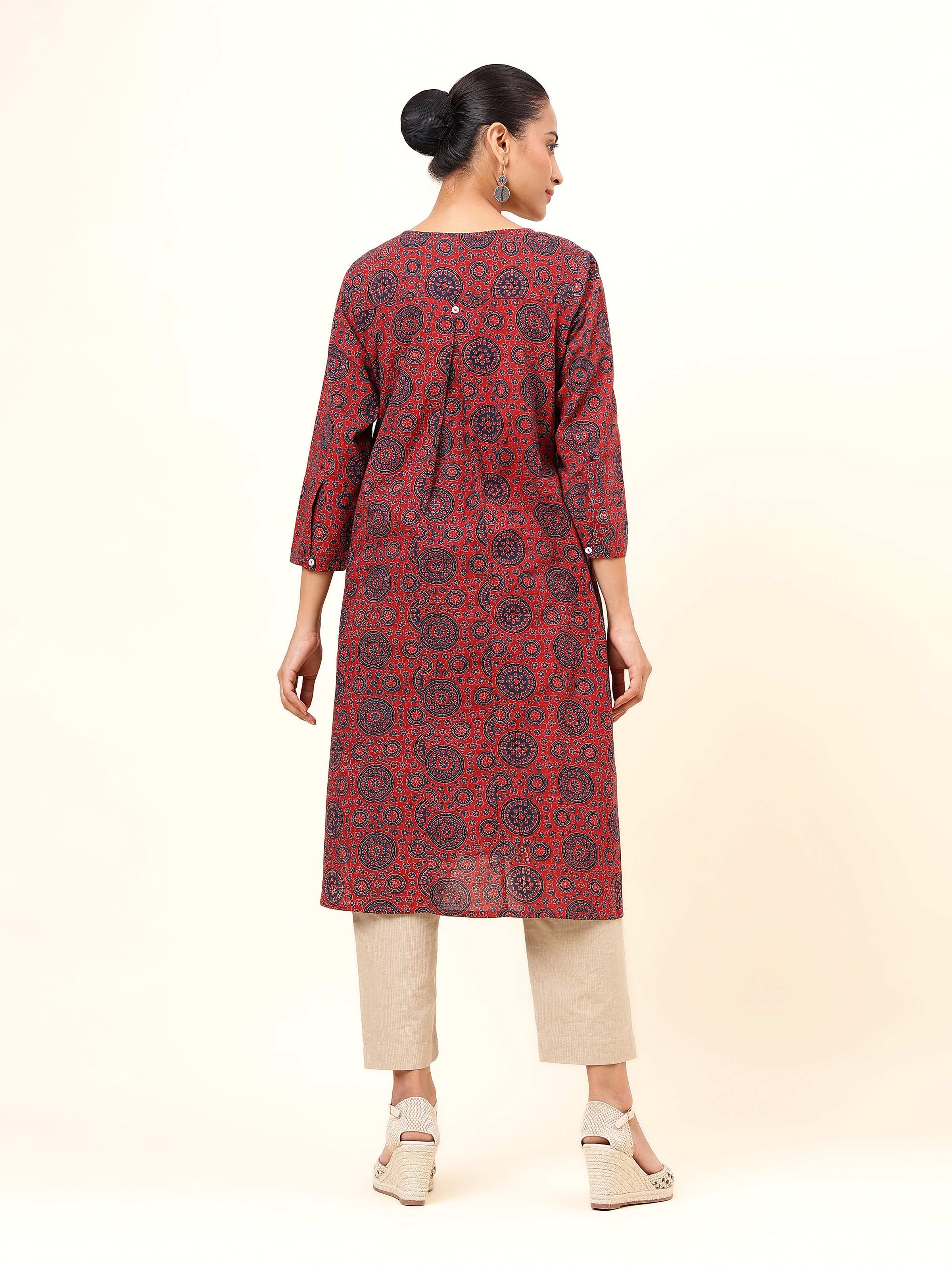 Indigo Cotton Ajrakh Block Printed Kurta