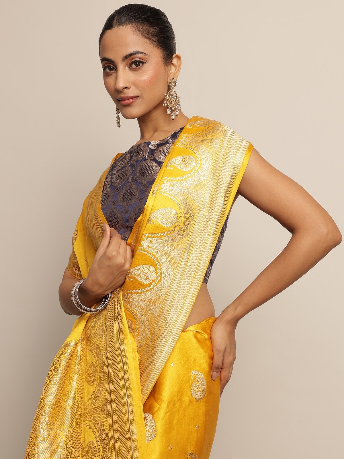 Yellow Gajji Silk Banarasi Saree