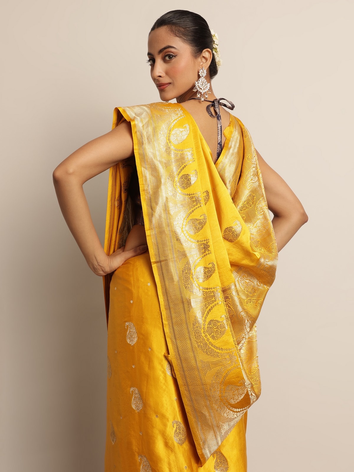 Yellow Gajji Silk Banarasi Saree