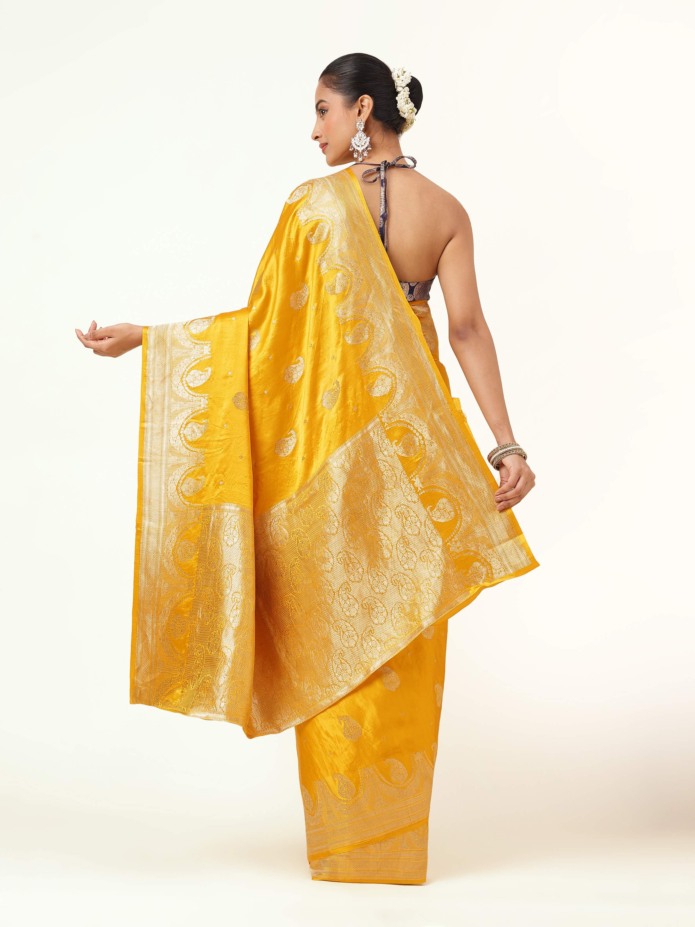 Yellow Gajji Silk Banarasi Saree