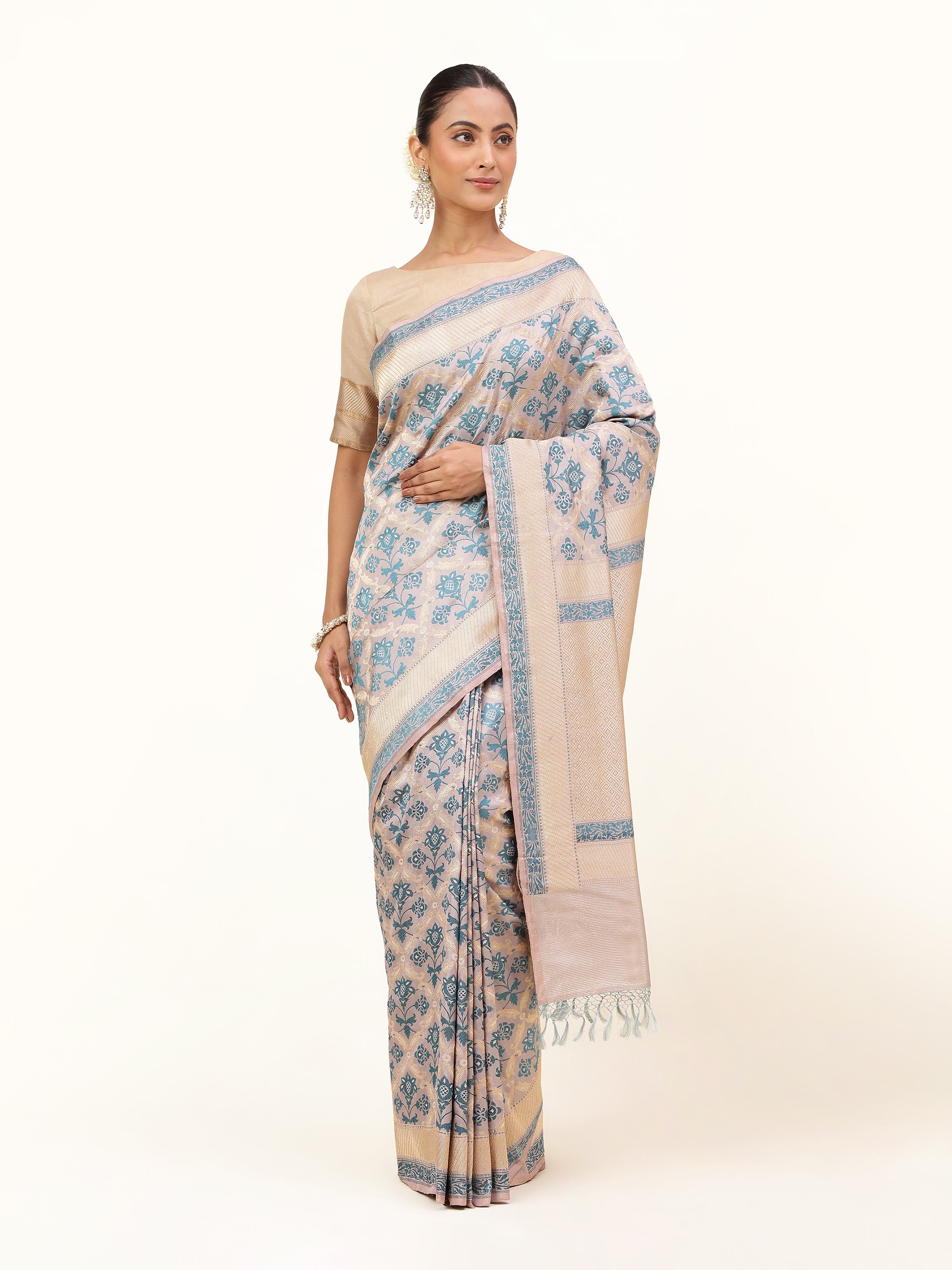 Blue Mulberry Katan Silk Banarasi Saree