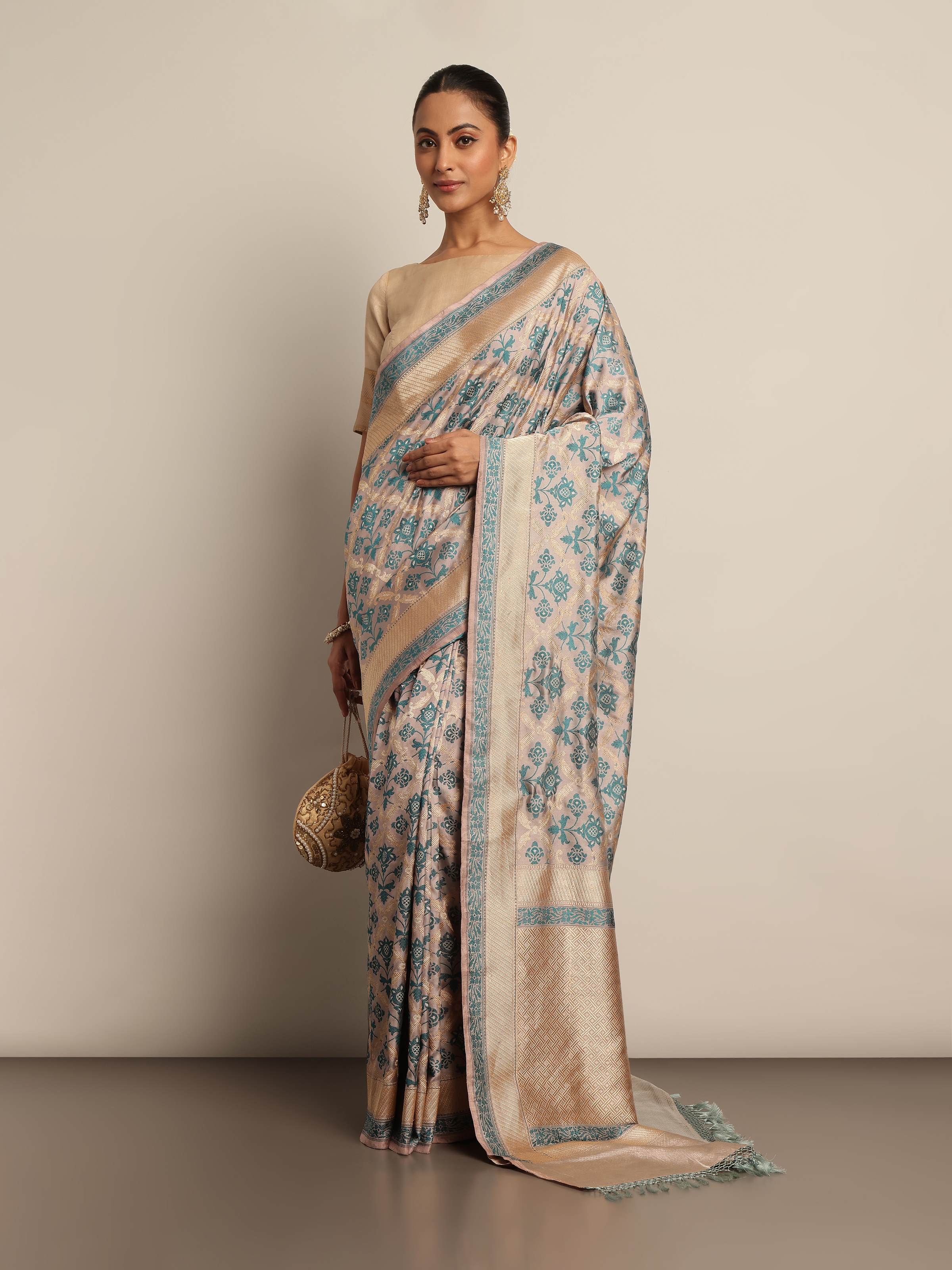 Blue Mulberry Katan Silk Banarasi Saree