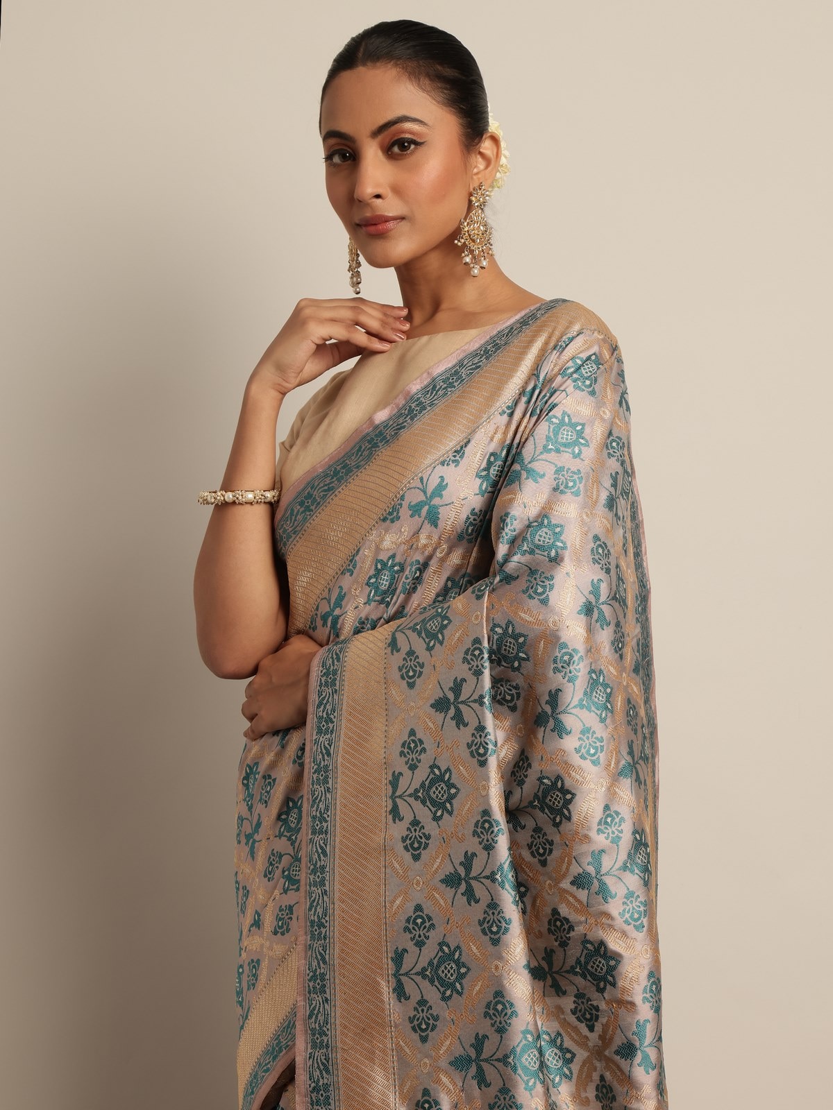 Blue Mulberry Katan Silk Banarasi Saree