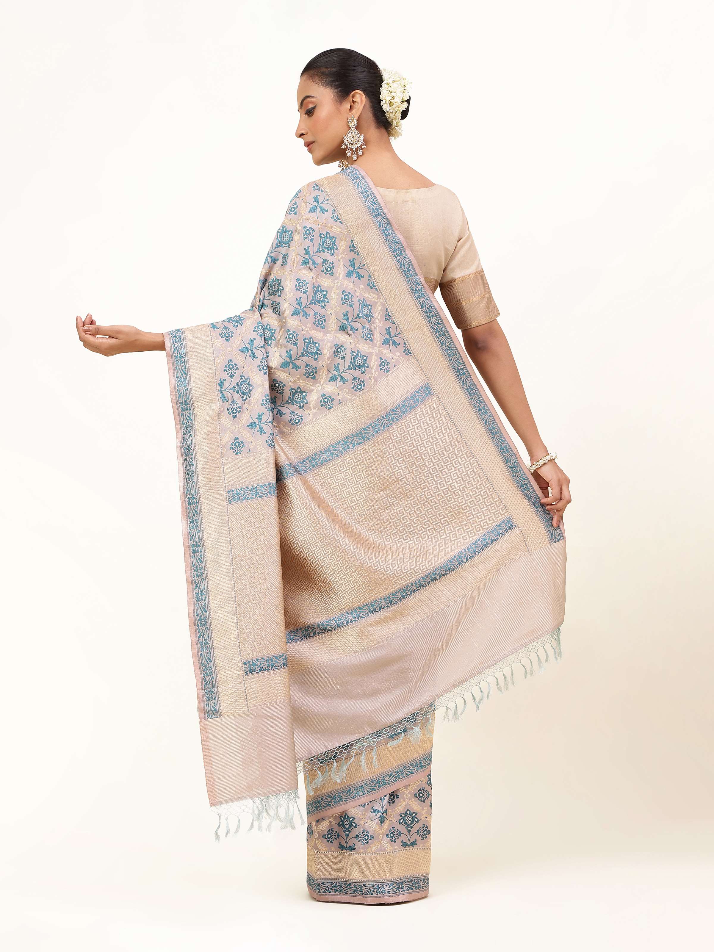Blue Mulberry Katan Silk Banarasi Saree
