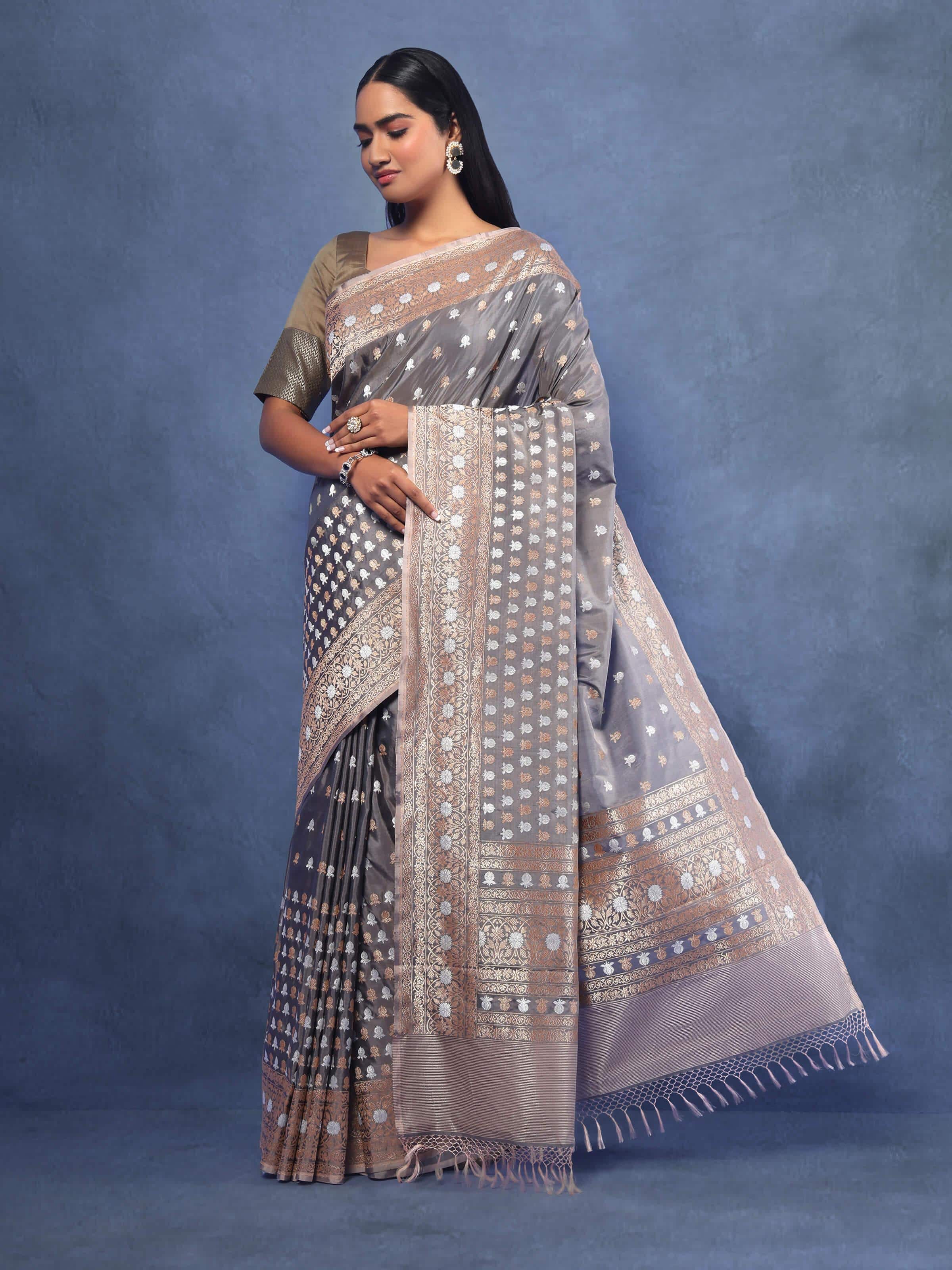 Brown Mulberry Katan Silk Banarasi Saree