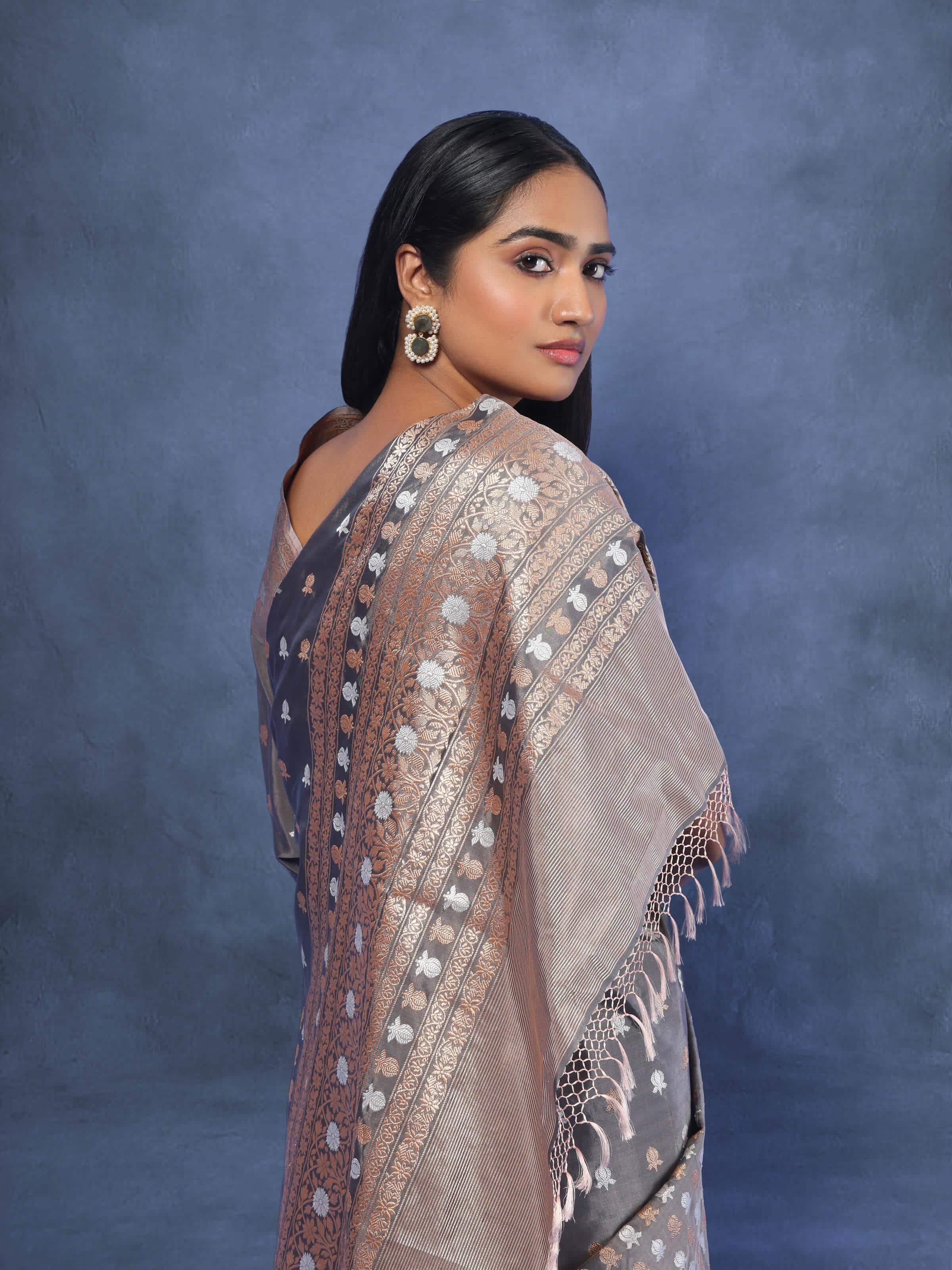 Brown Mulberry Katan Silk Banarasi Saree