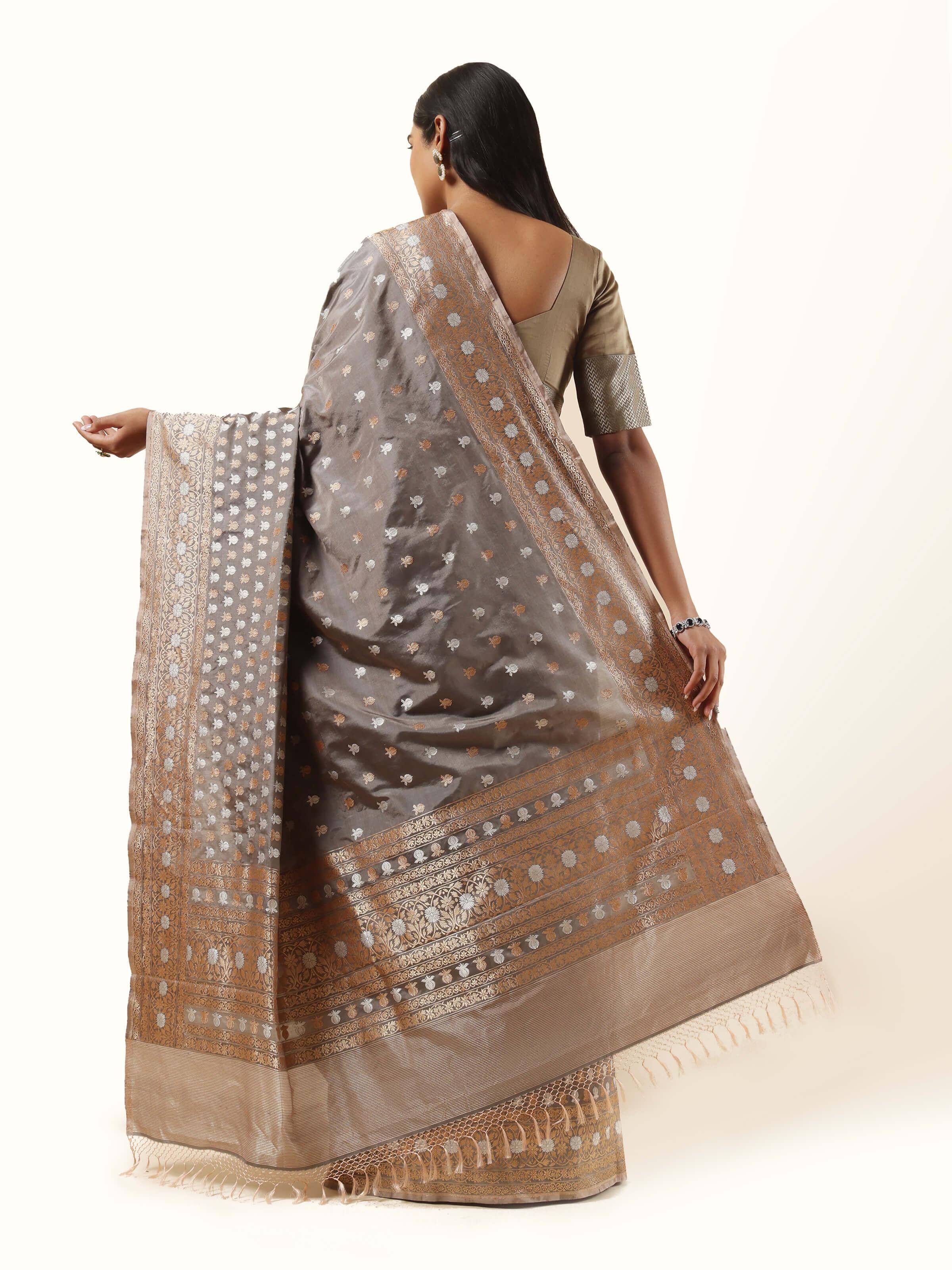 Brown Mulberry Katan Silk Banarasi Saree
