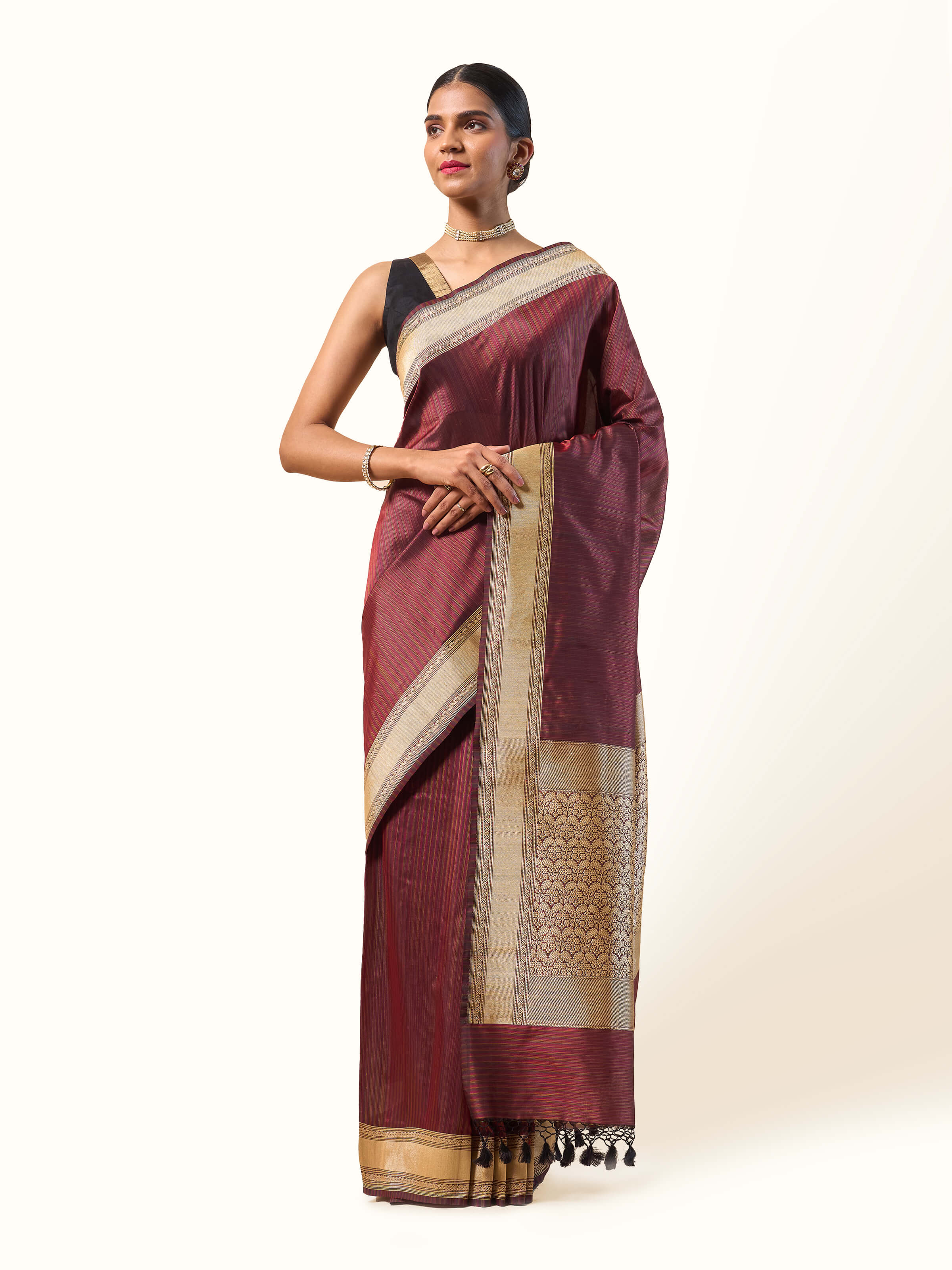 Wine Mulberry Katan Silk Banarasi Saree