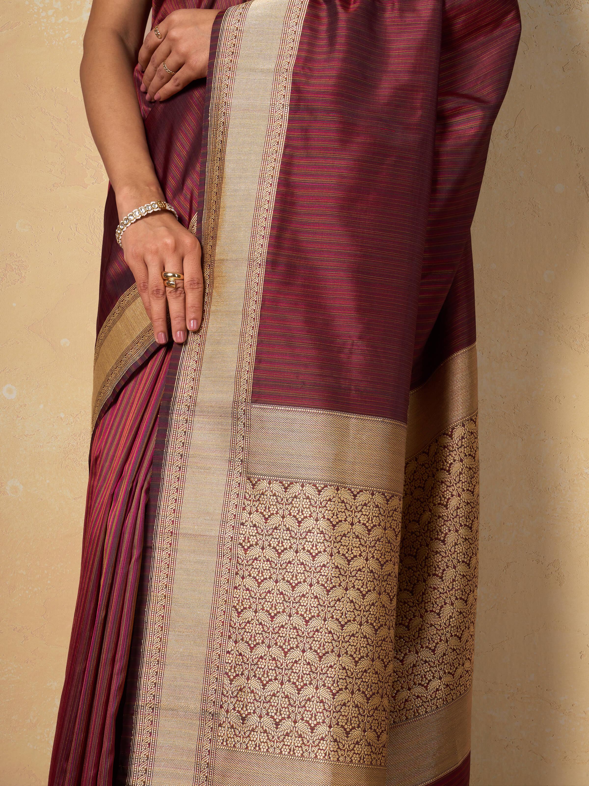 Wine Mulberry Katan Silk Banarasi Saree