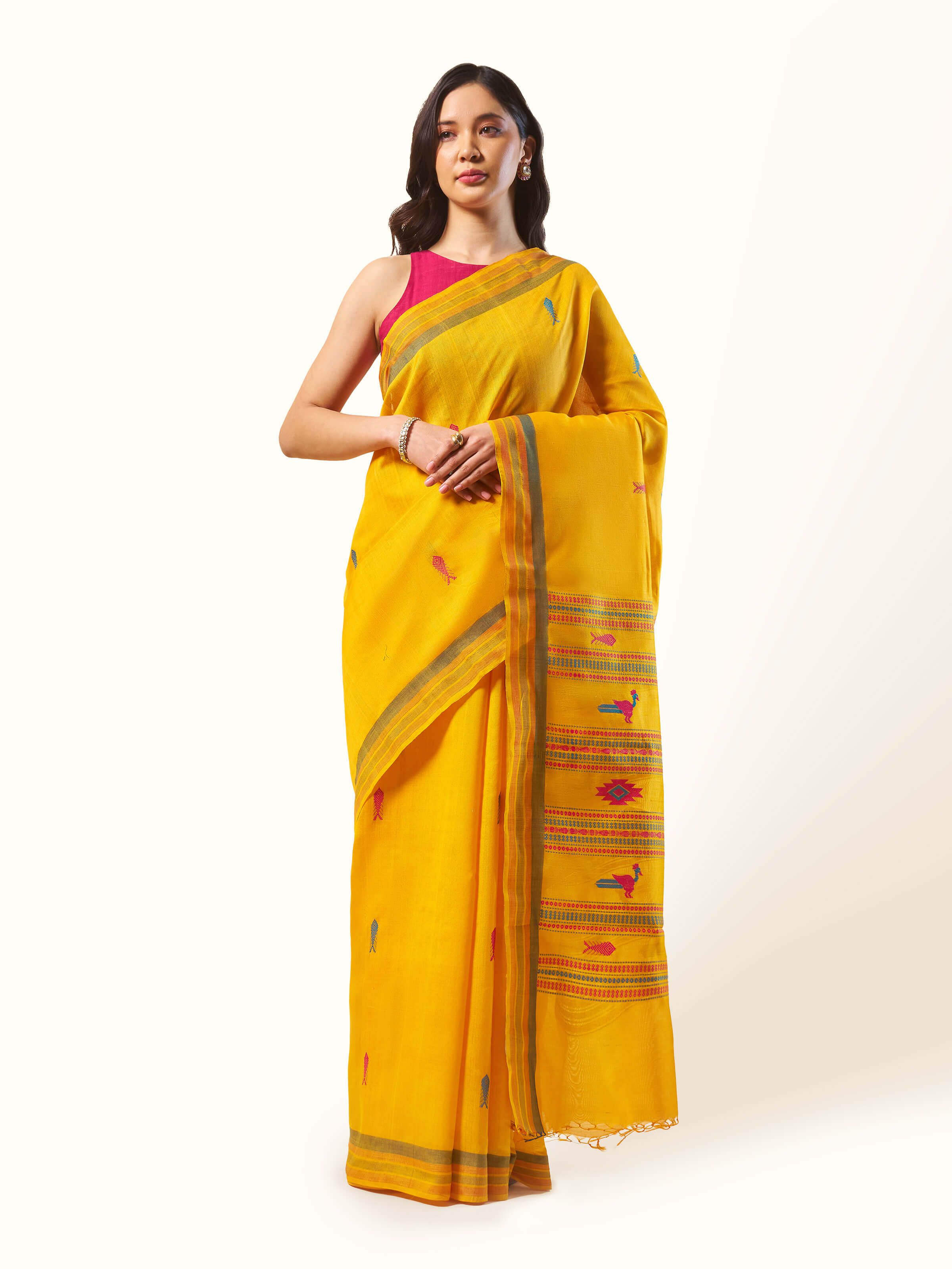 Yellow Silk Extra-weft Saree
