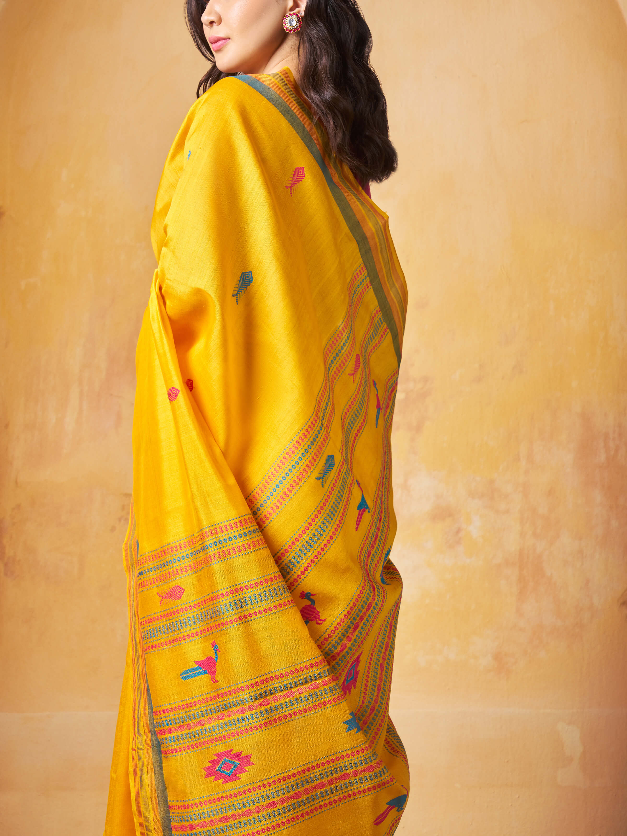 Yellow Silk Extra-weft Saree