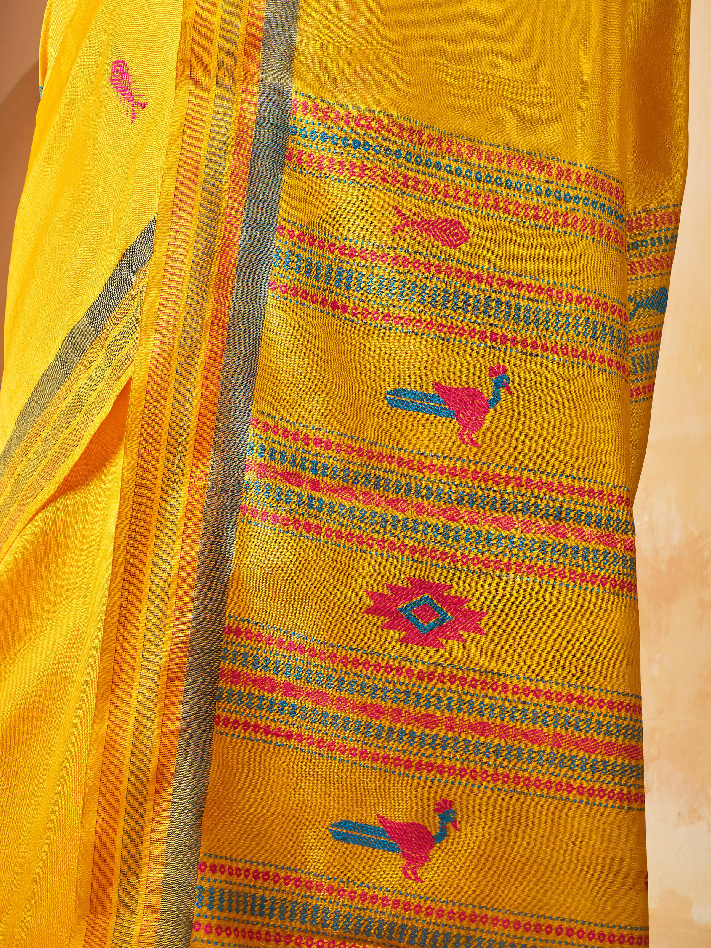 Yellow Silk Extra-weft Saree