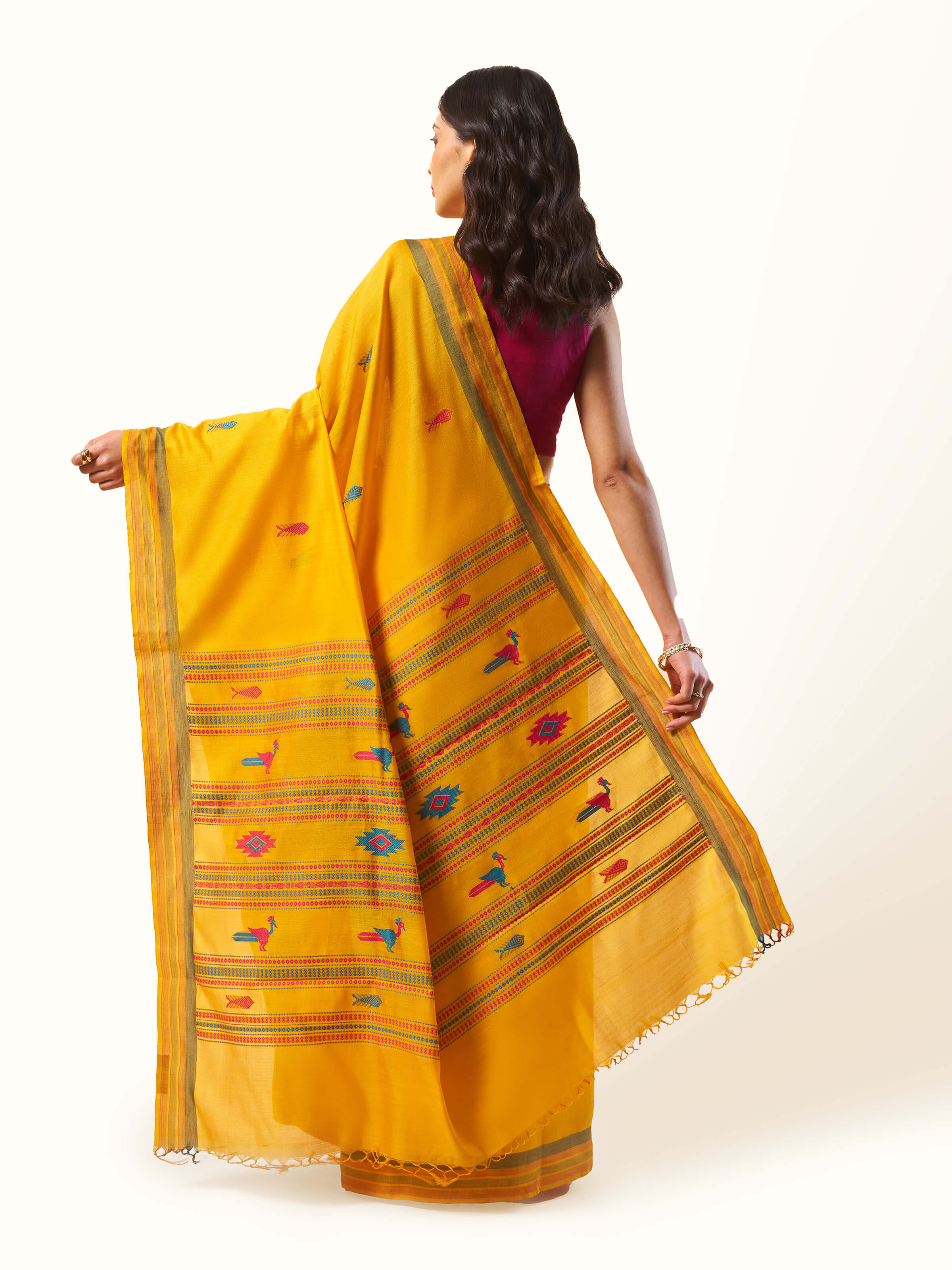 Yellow Silk Extra-weft Saree