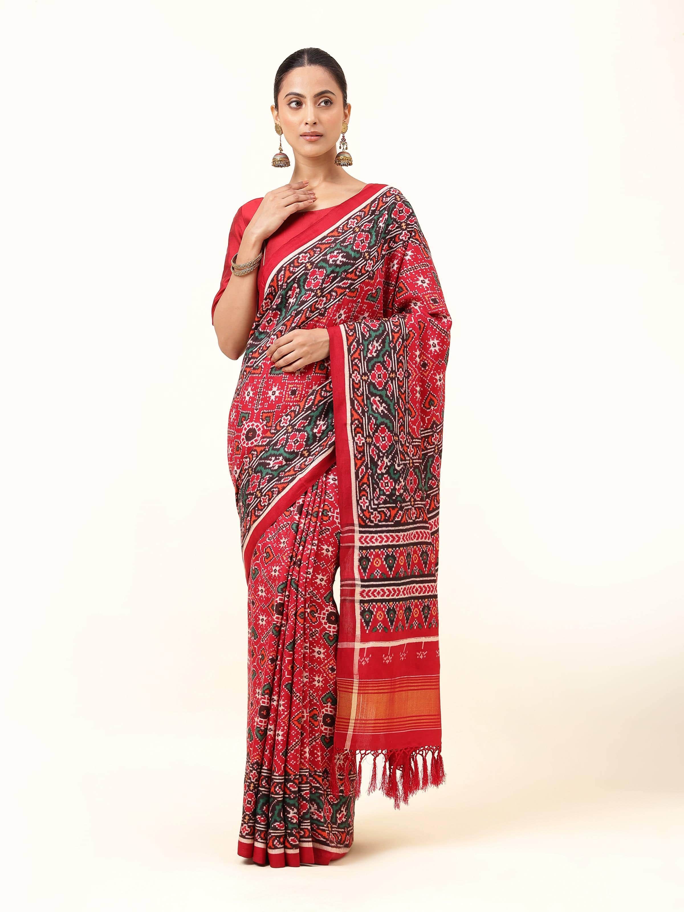 Maroon Mulberry Silk Patan Patola Saree