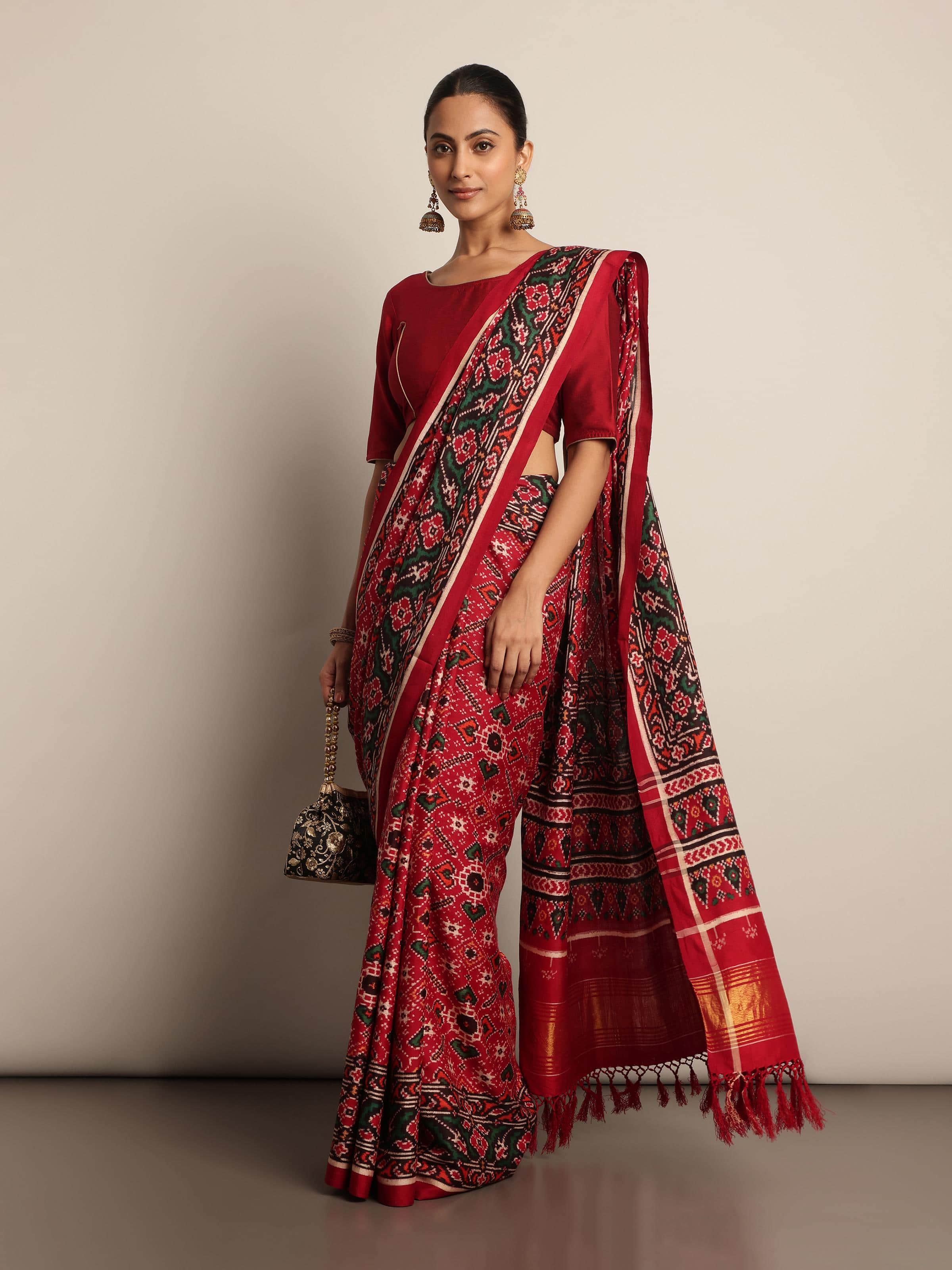 Maroon Mulberry Silk Patan Patola Saree