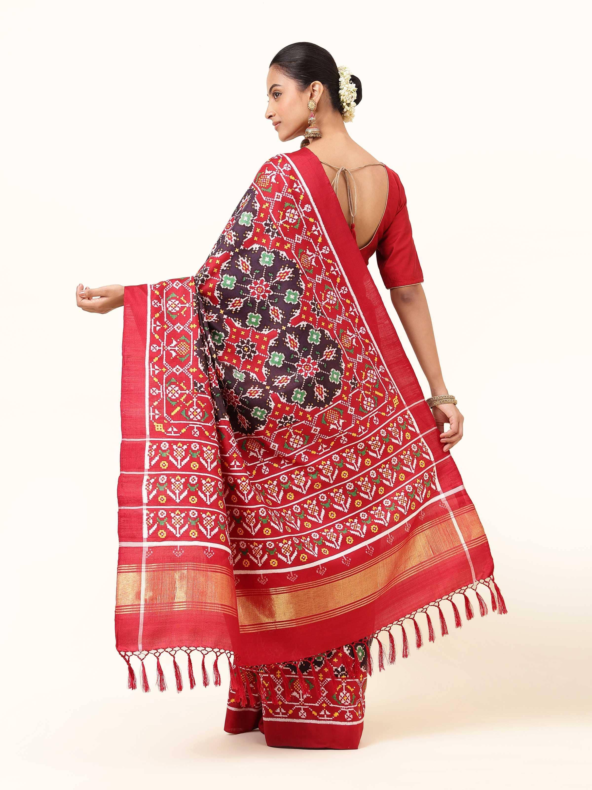 Back view of Black Mulberry Silk Patan Patola Saree showing drape and finish