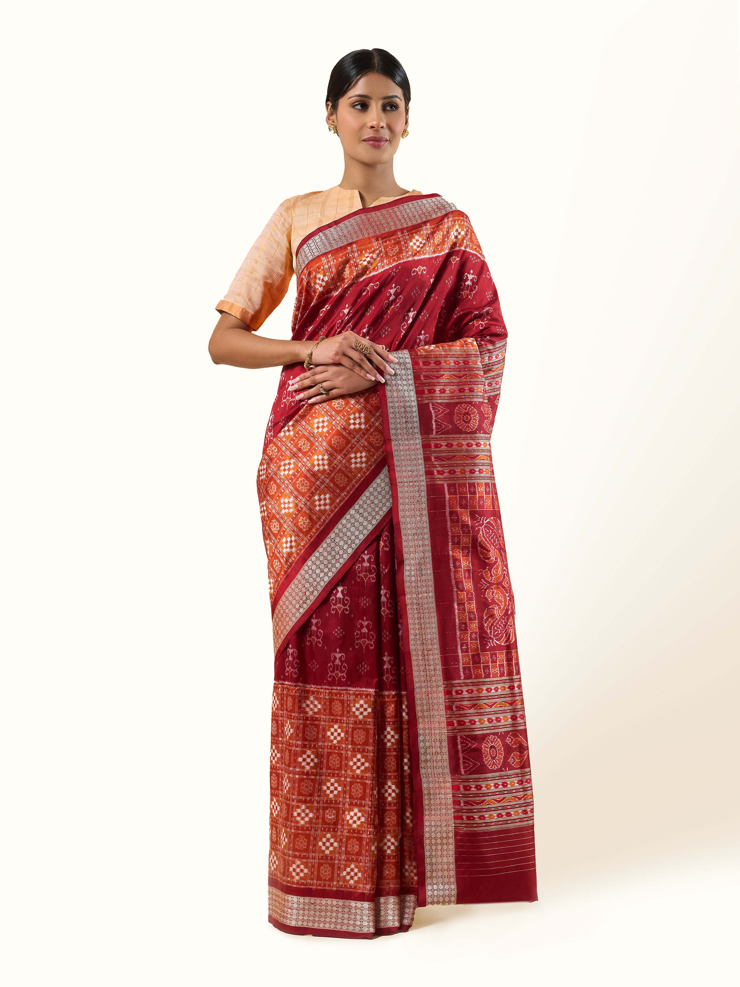 Rust Mulberry Silk Bandha Odisha Saree