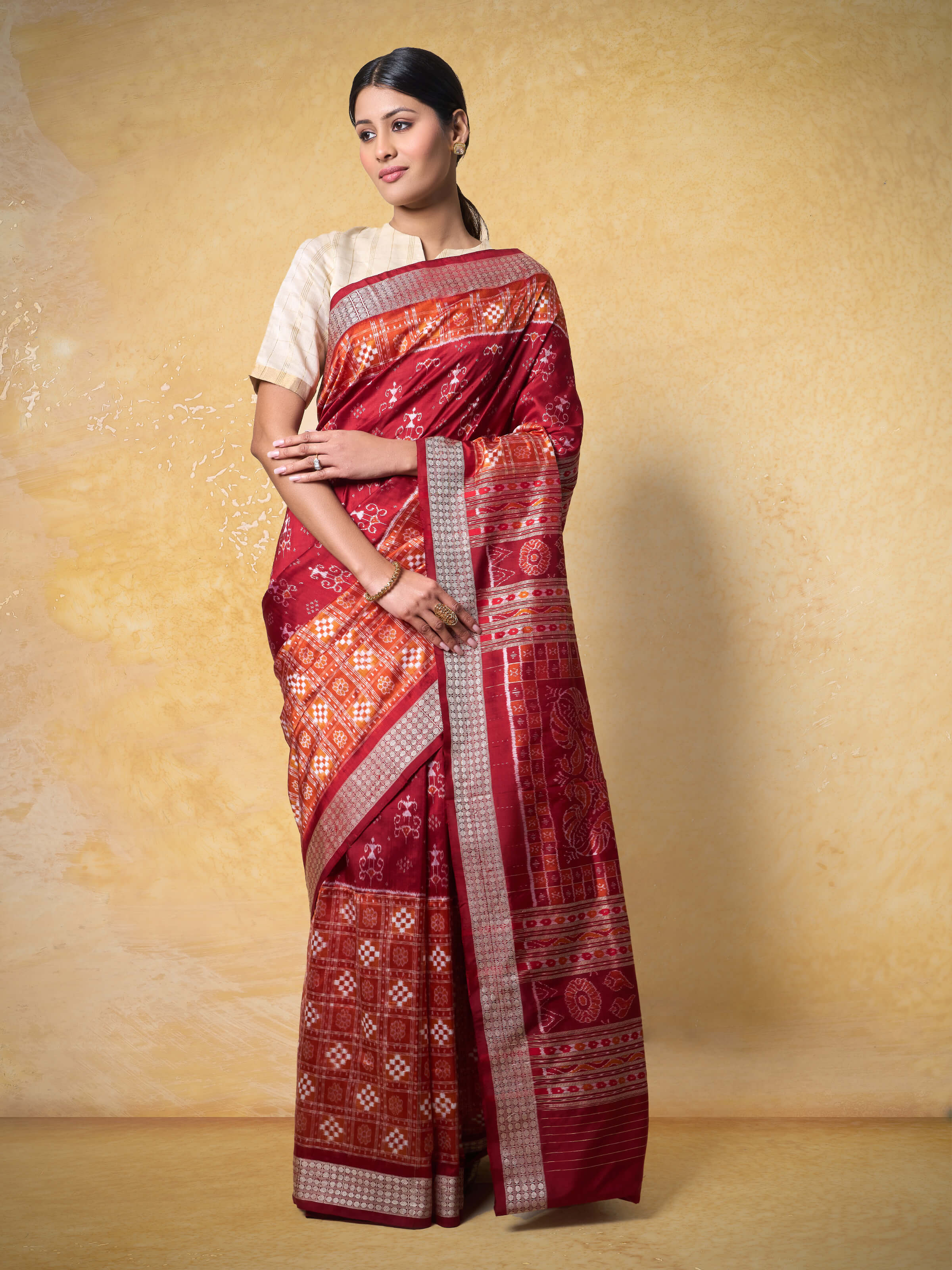 Rust Mulberry Silk Bandha Odisha Saree