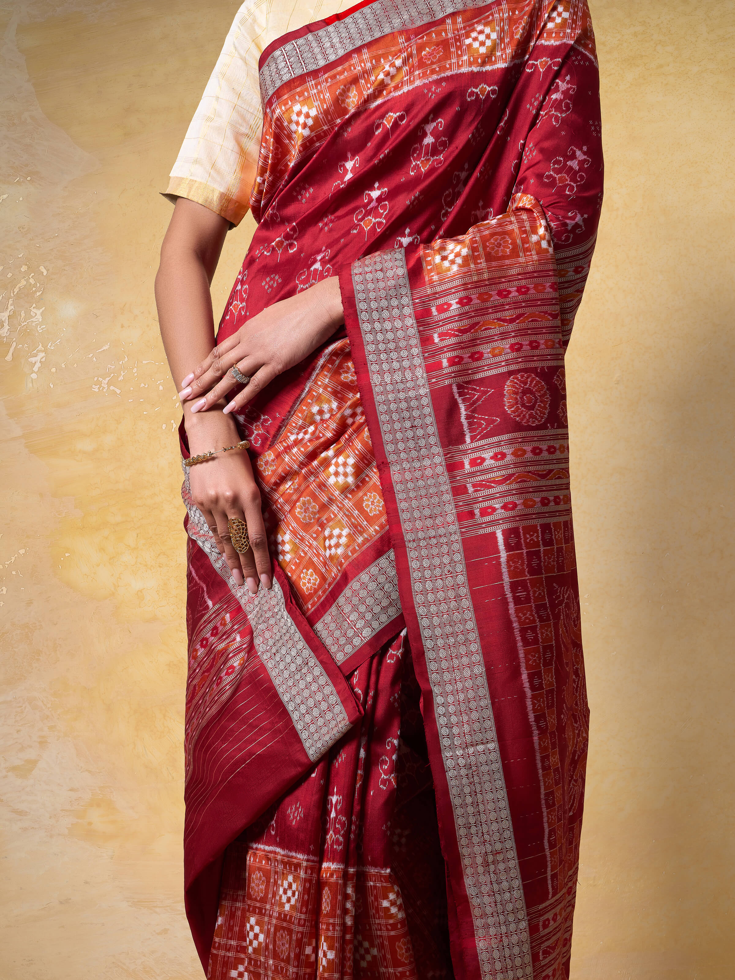 Rust Mulberry Silk Bandha Odisha Saree