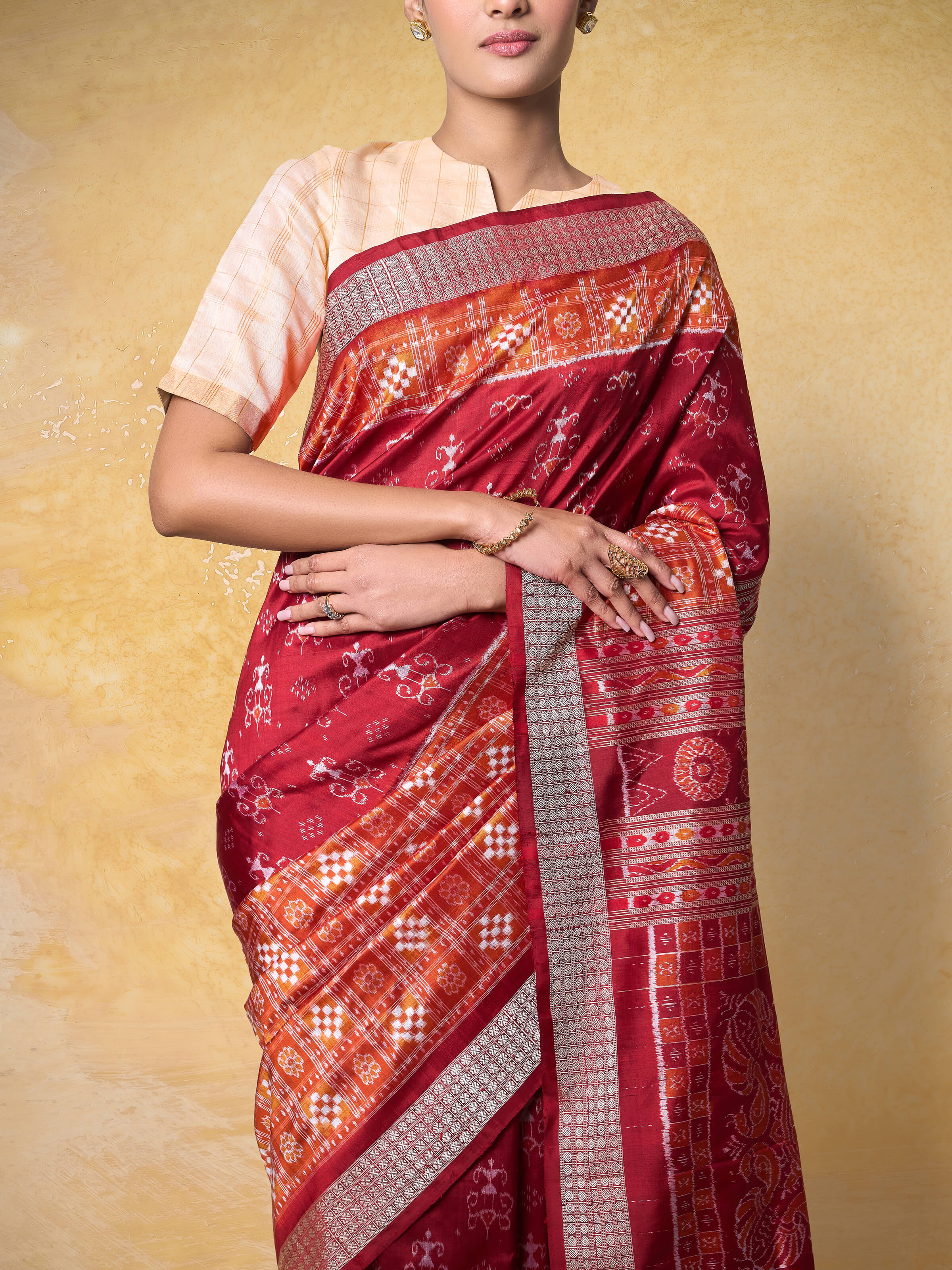 Rust Mulberry Silk Bandha Odisha Saree
