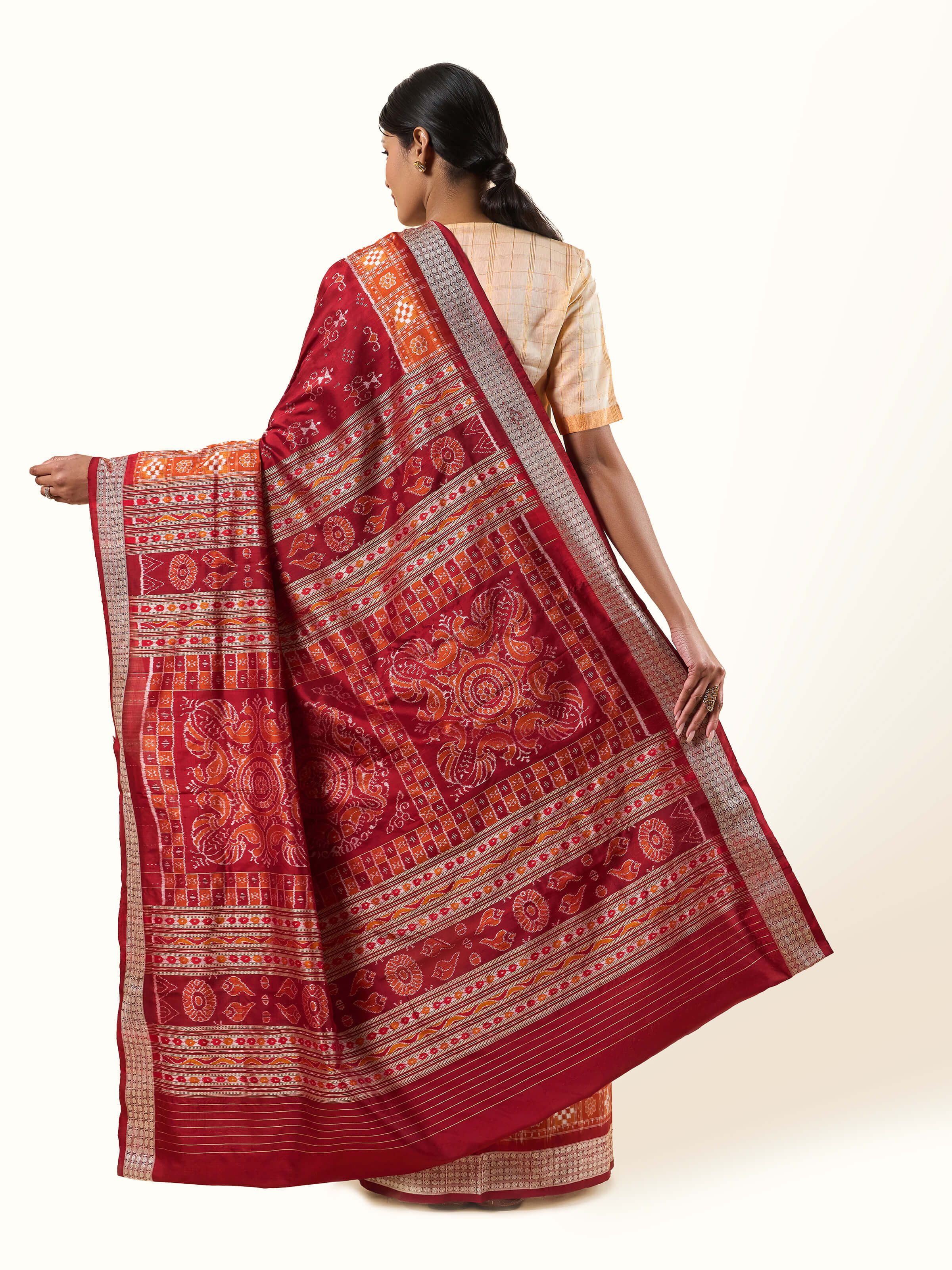 Rust Mulberry Silk Bandha Odisha Saree