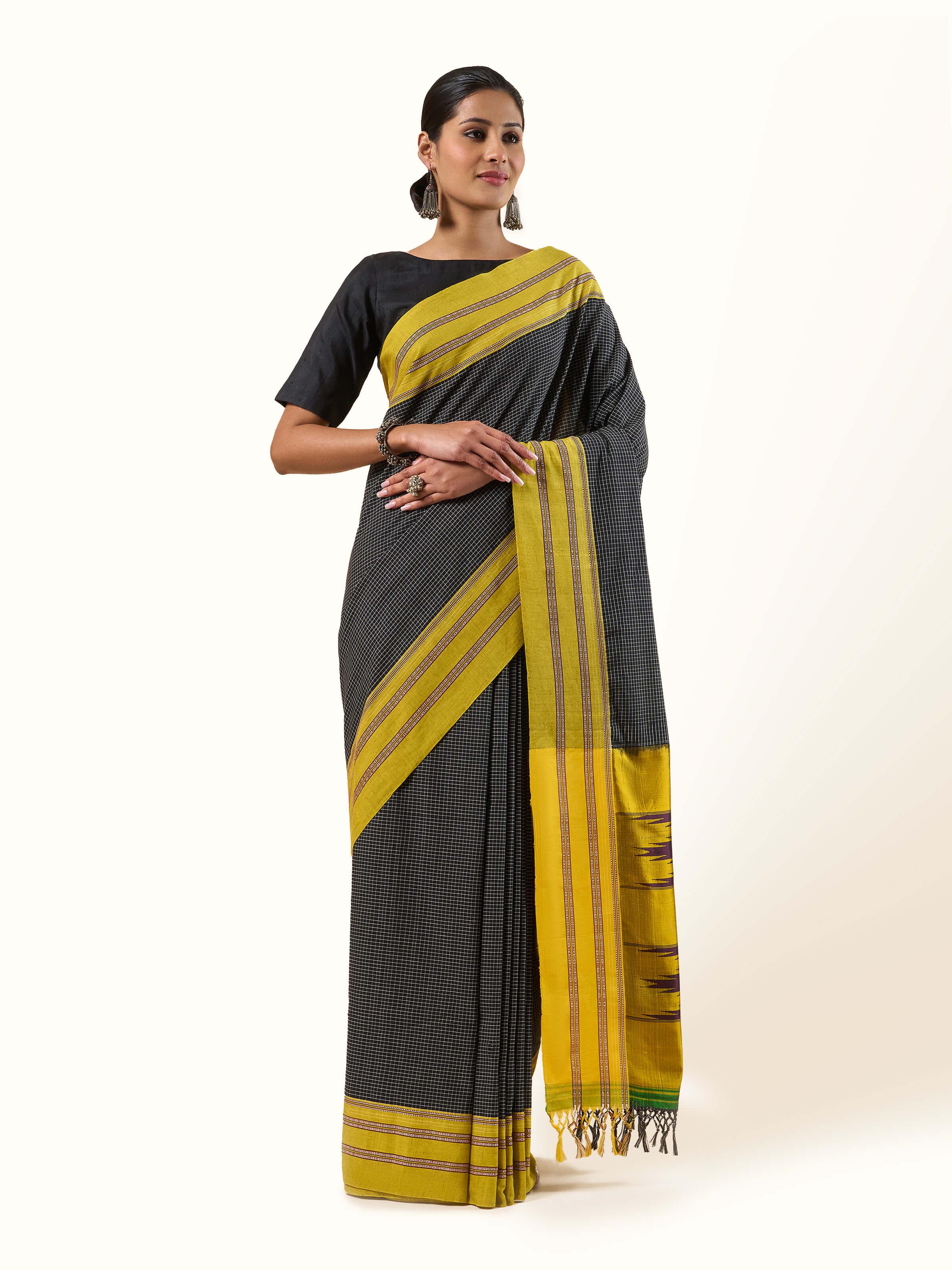 Black Cotton Silk Ilkal Saree