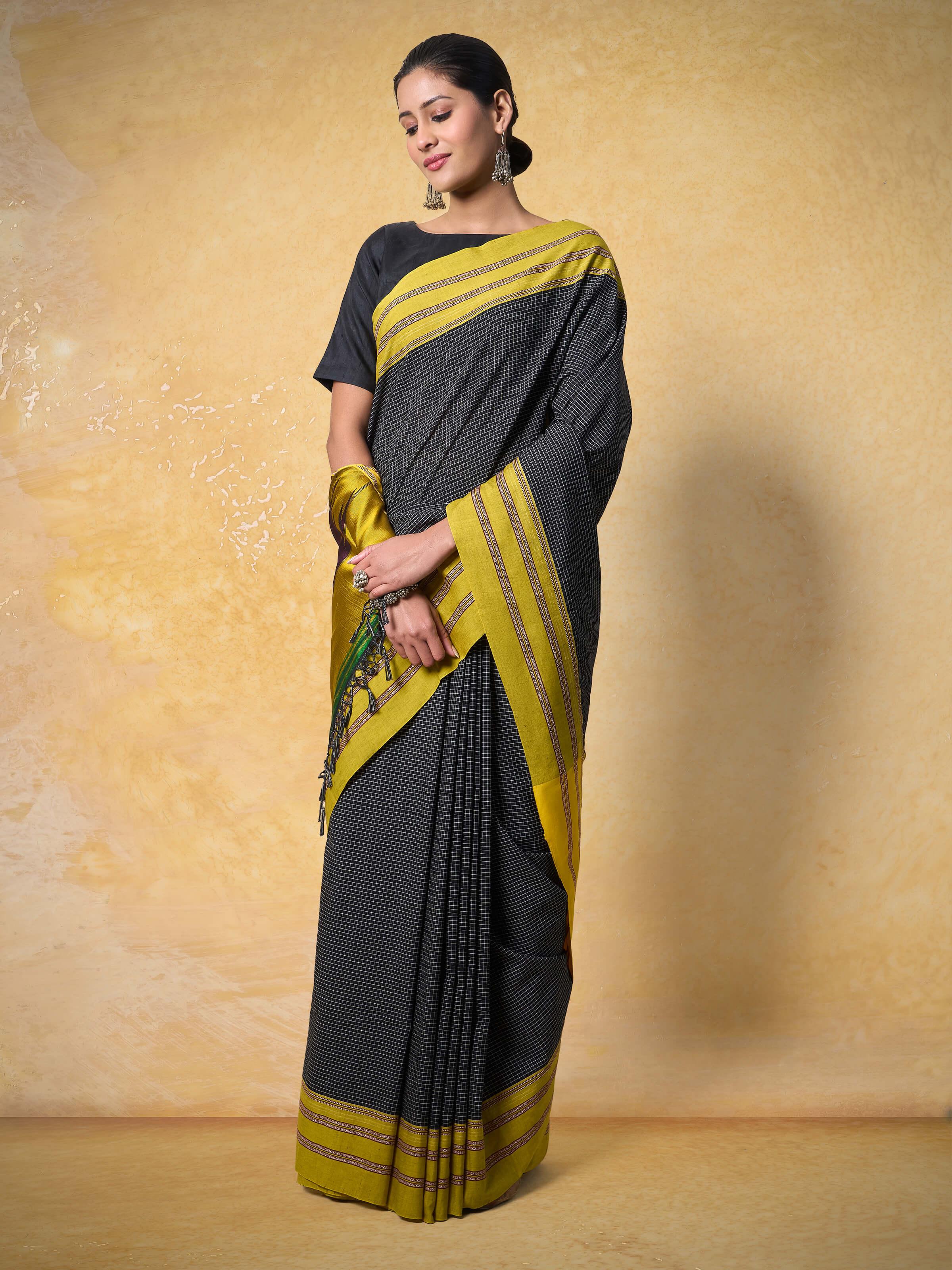Black Cotton Silk Ilkal Saree