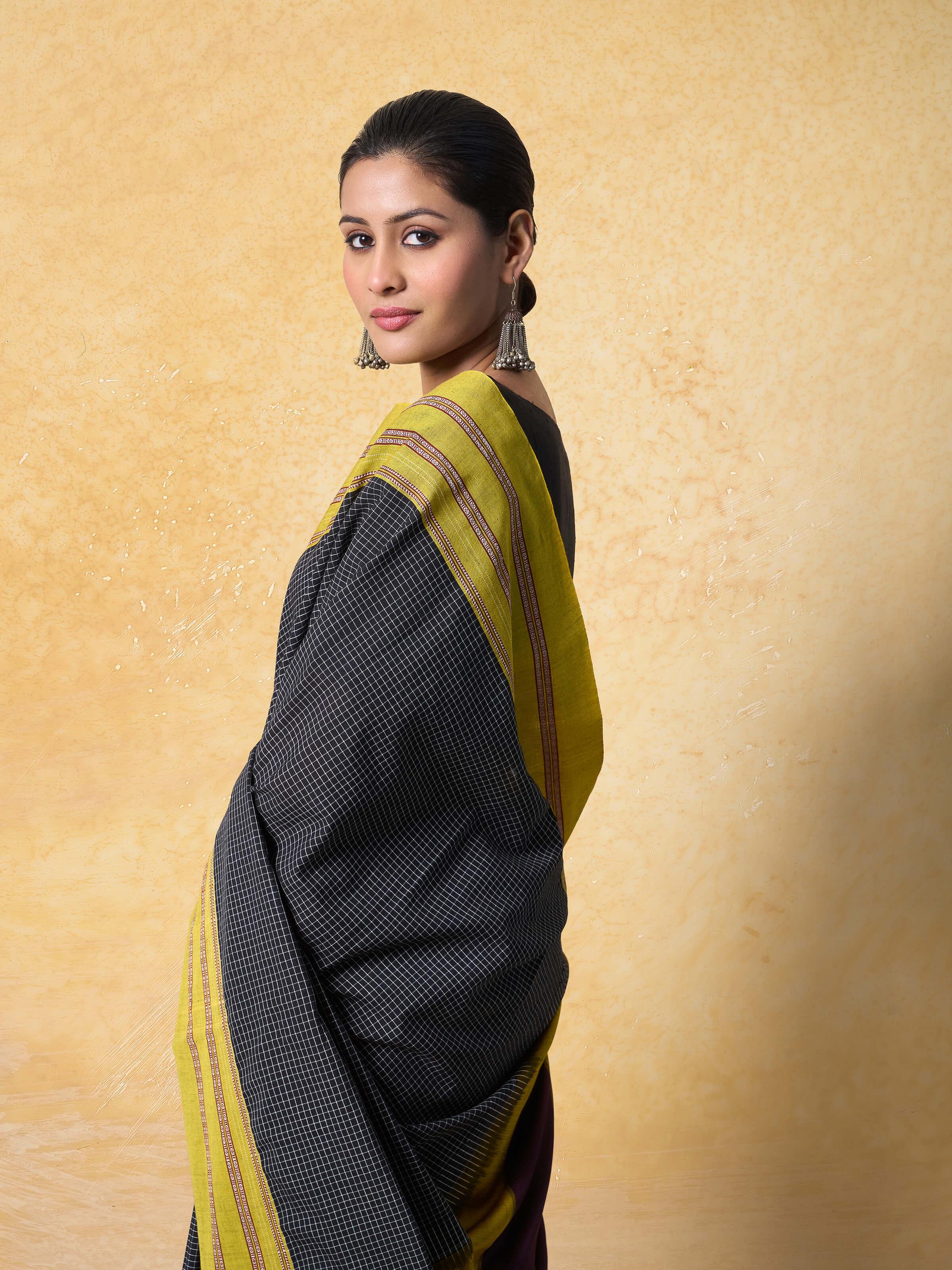 Black Cotton Silk Ilkal Saree