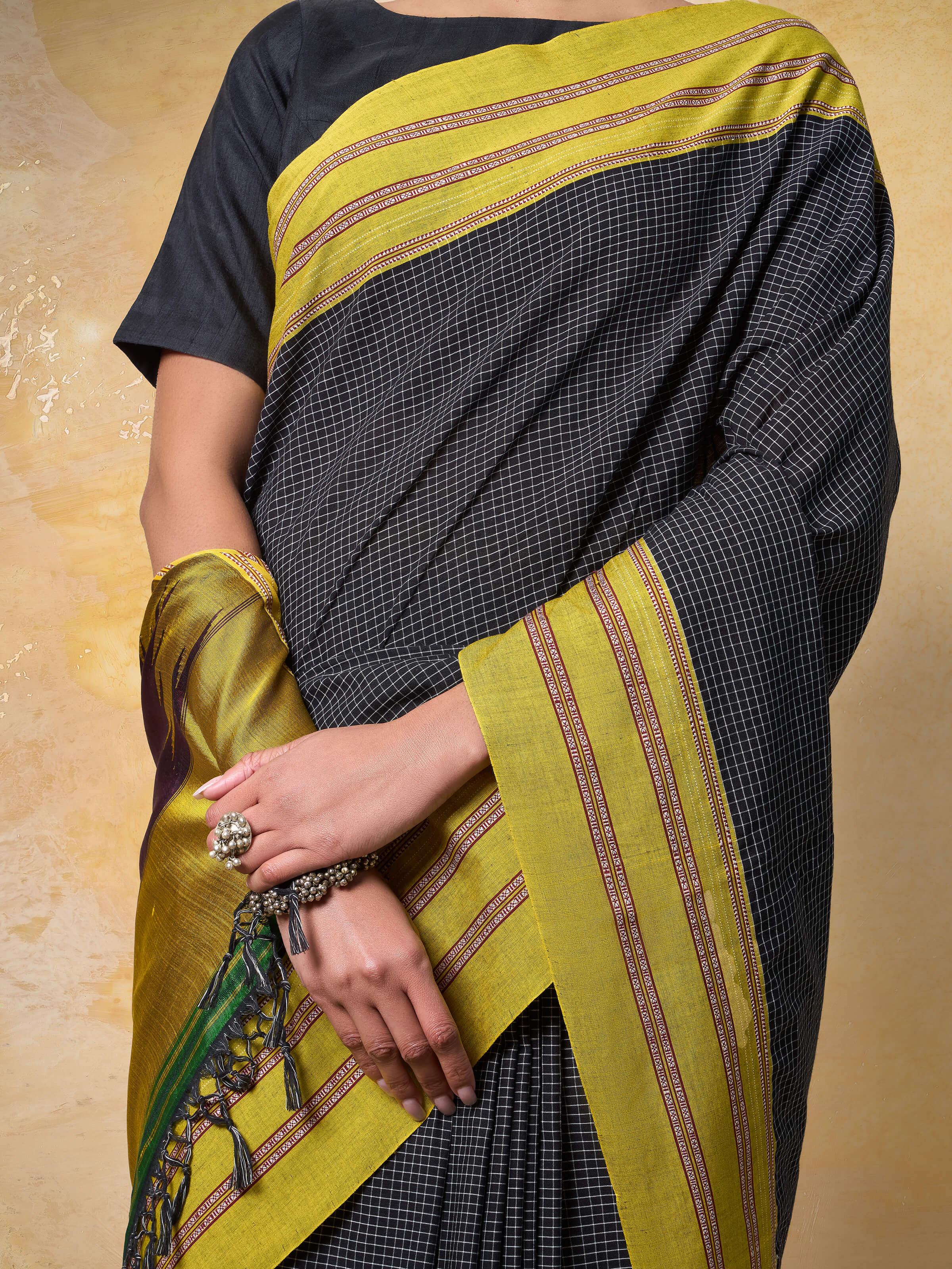 Black Cotton Silk Ilkal Saree