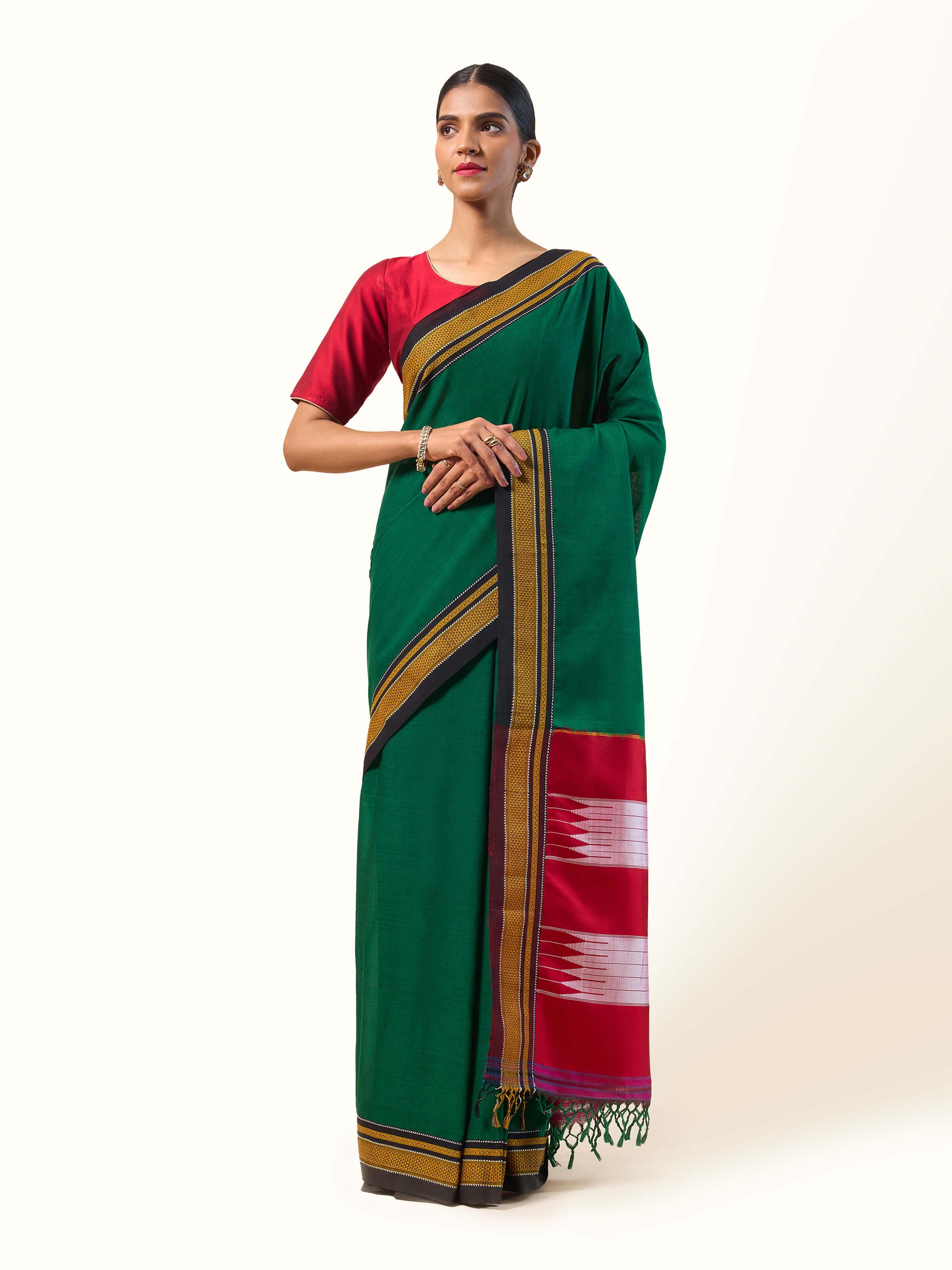 Green Cotton Silk Ilkal Saree