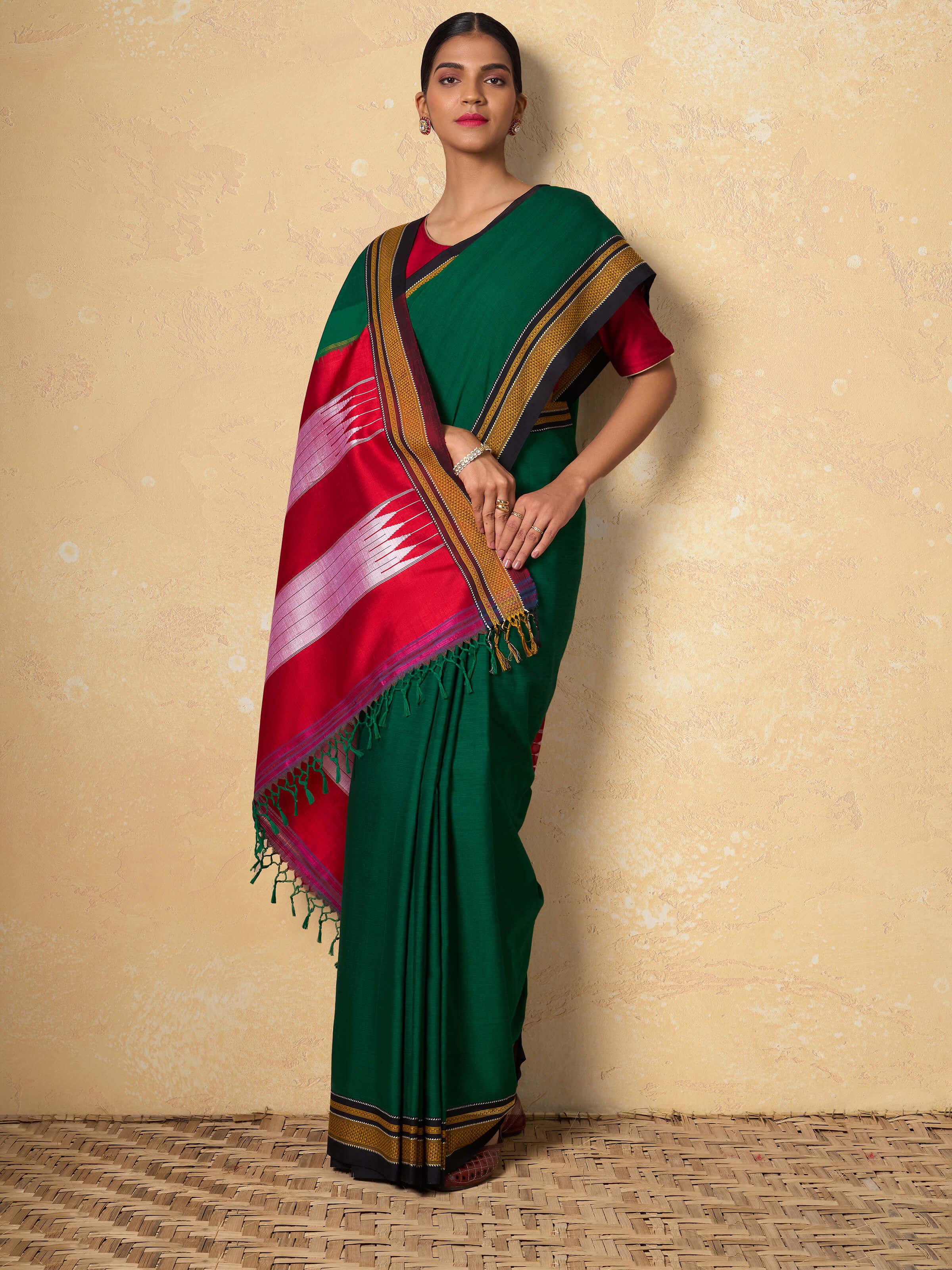 Green Cotton Silk Ilkal Saree