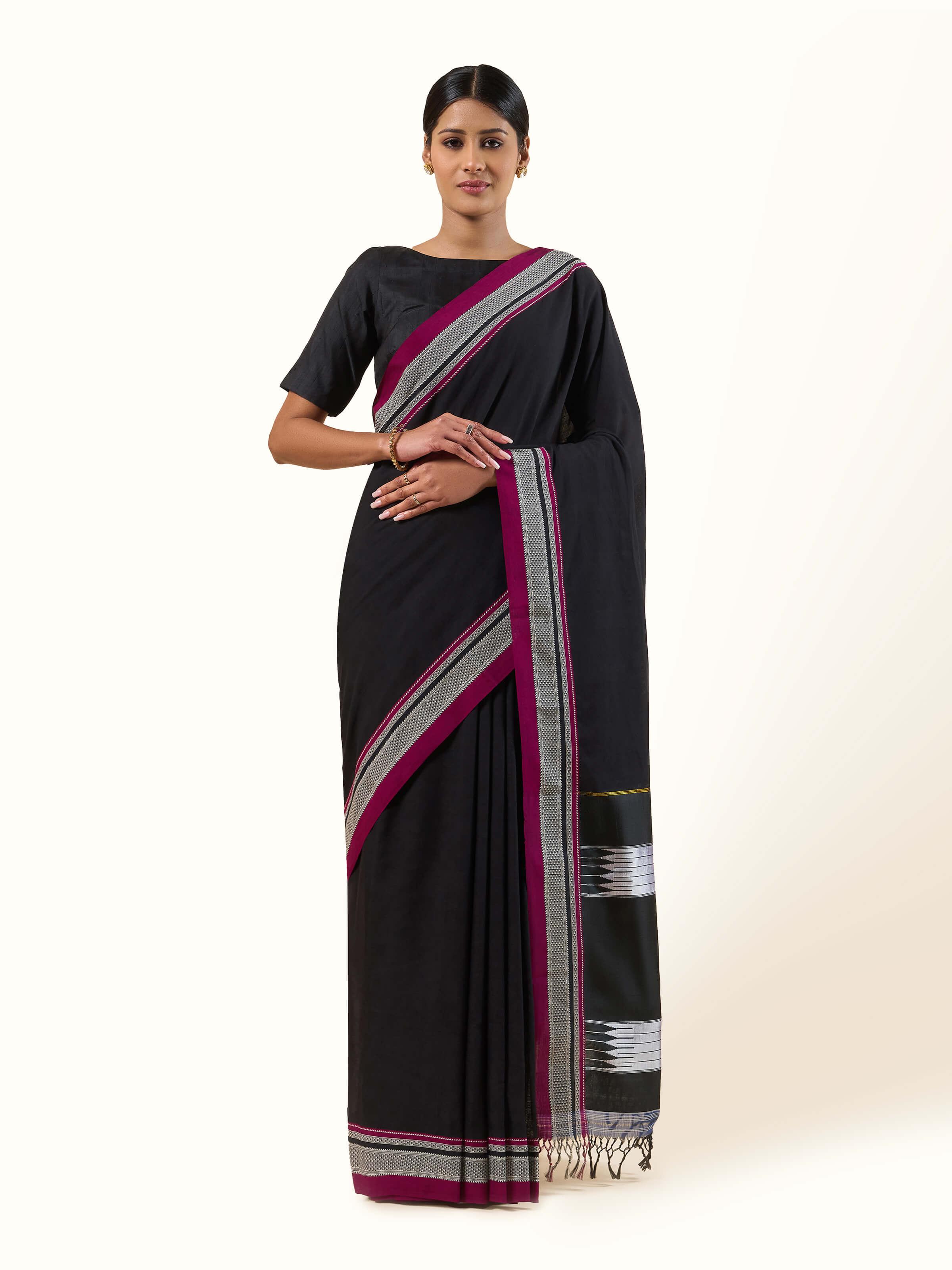 Black Cotton & Silk Ilkal Chikki Saree