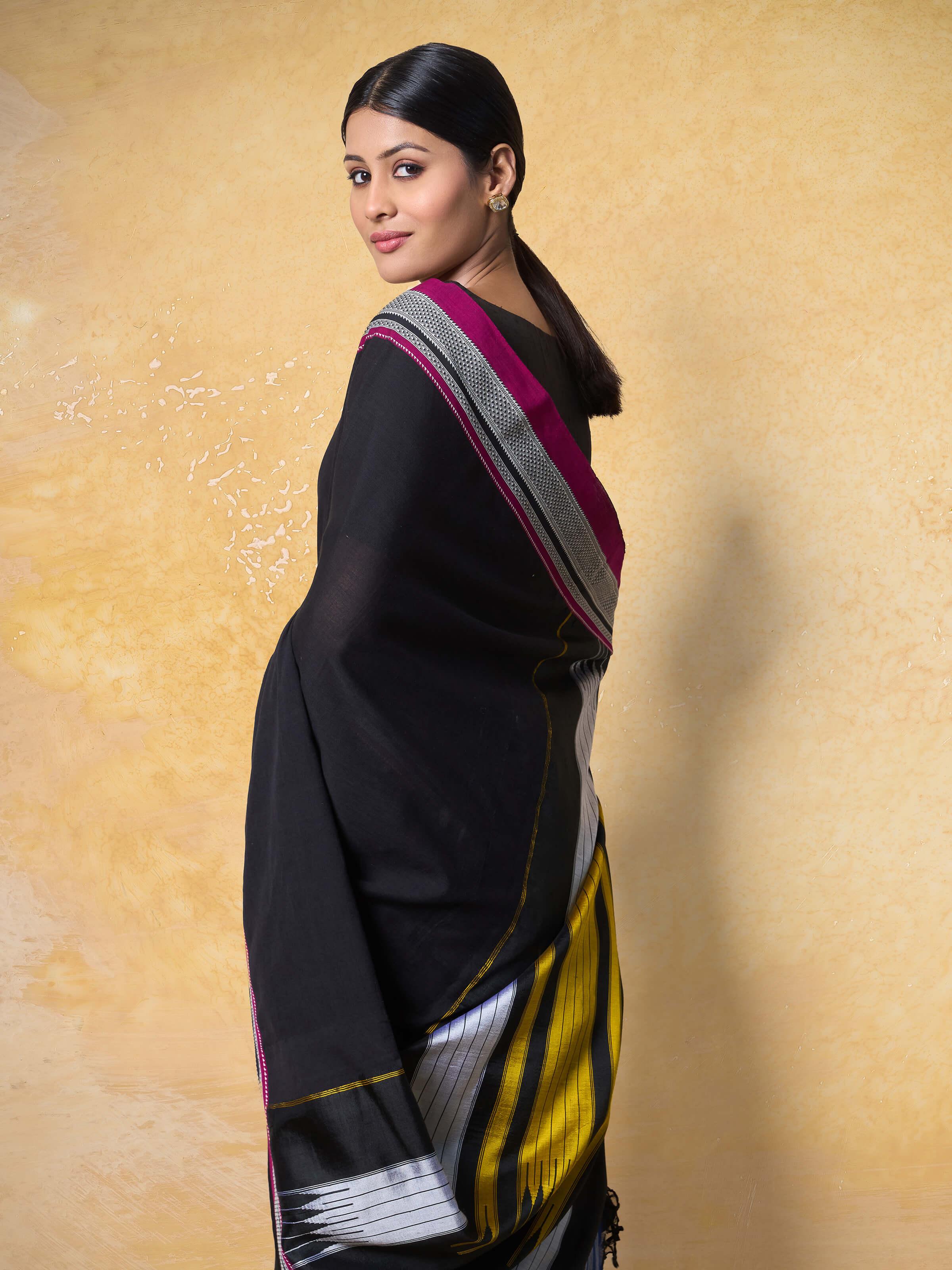 Black Cotton & Silk Ilkal Chikki Saree