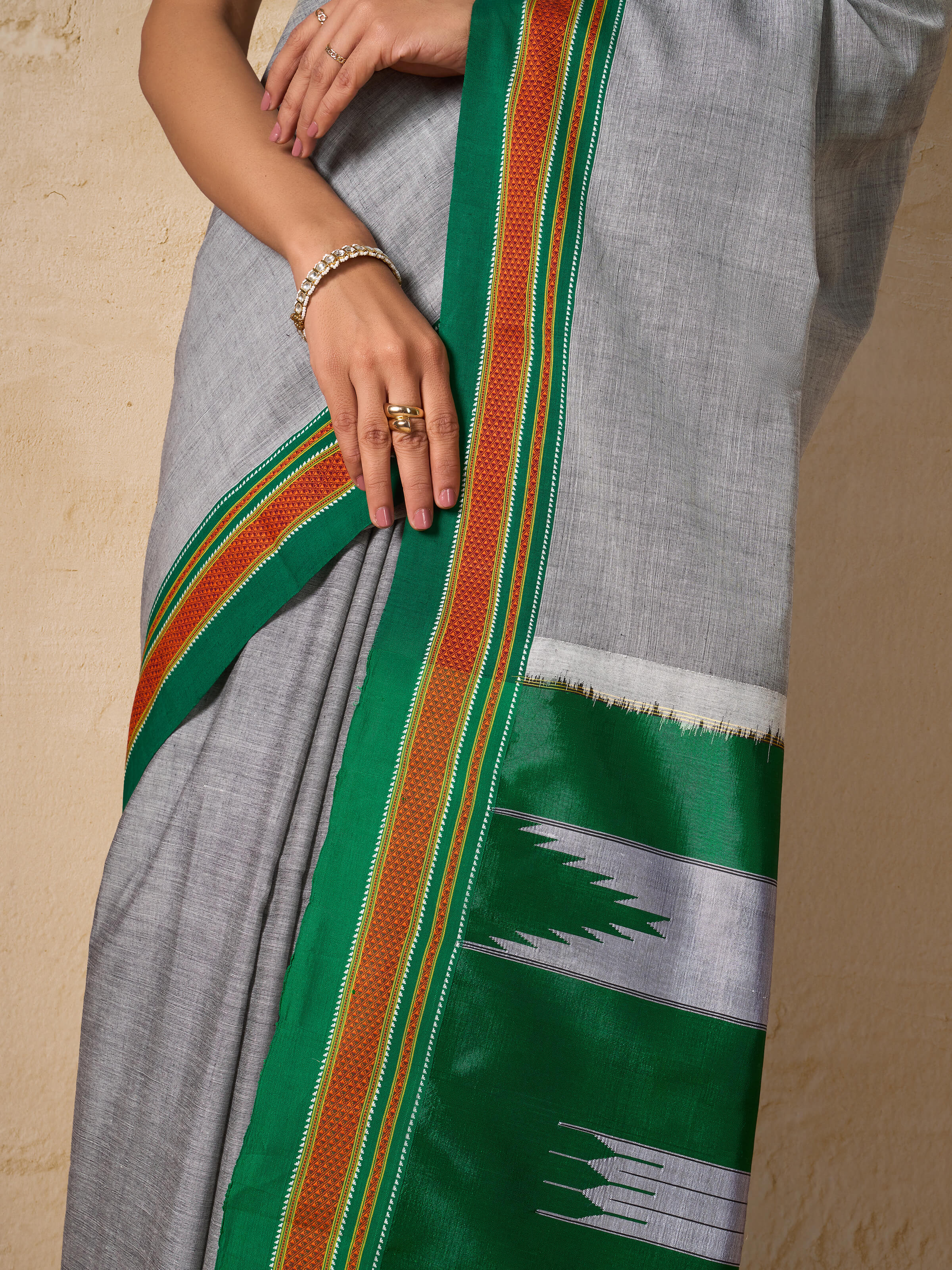 Grey Cotton Silk Ilkal Saree