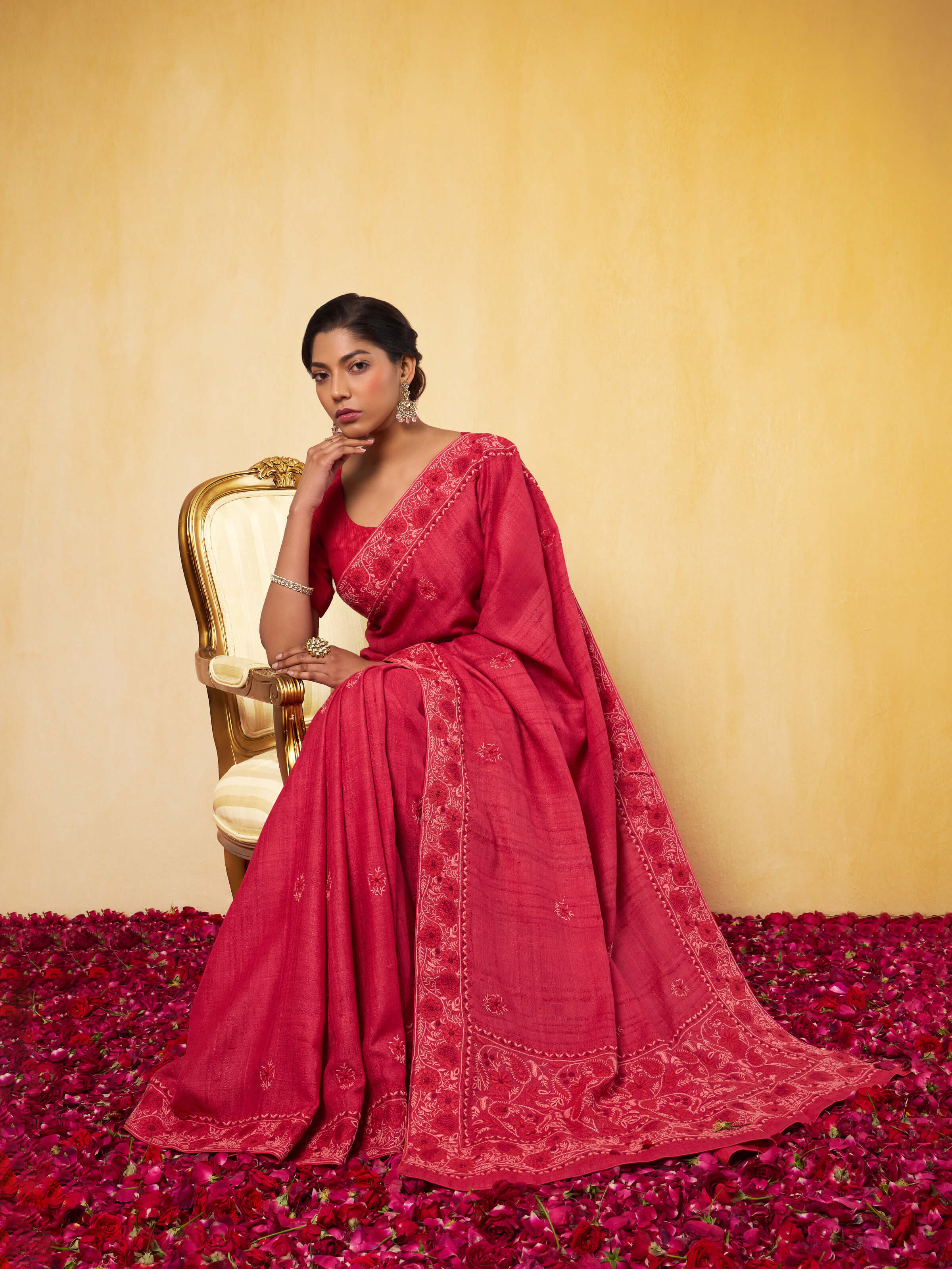 Lifestyle image showcasing the traditional drape and festive appeal of the saree