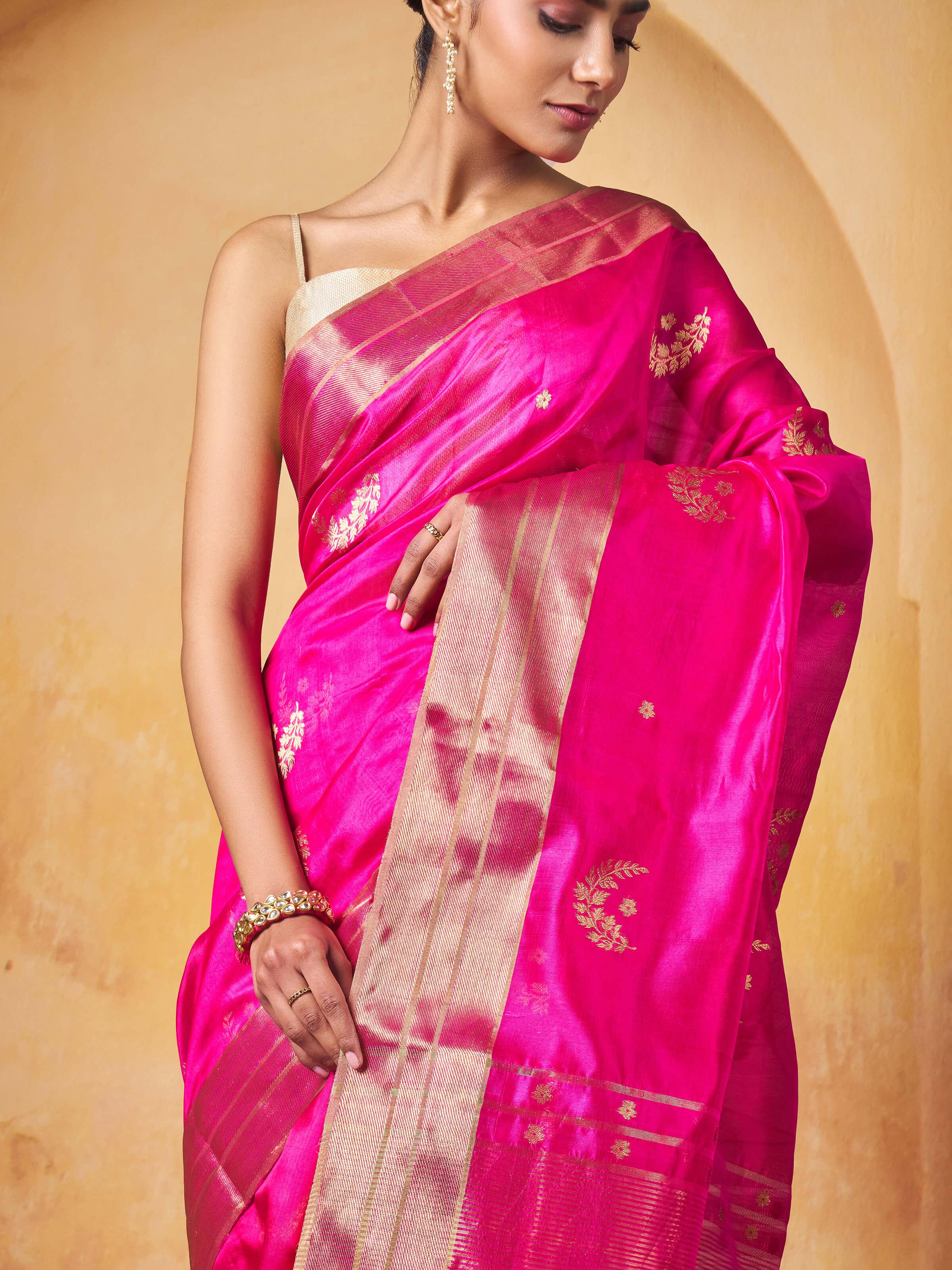 Back view of Mulberry Silk Chanderi Saree showcasing its elegant design and high-quality silk material