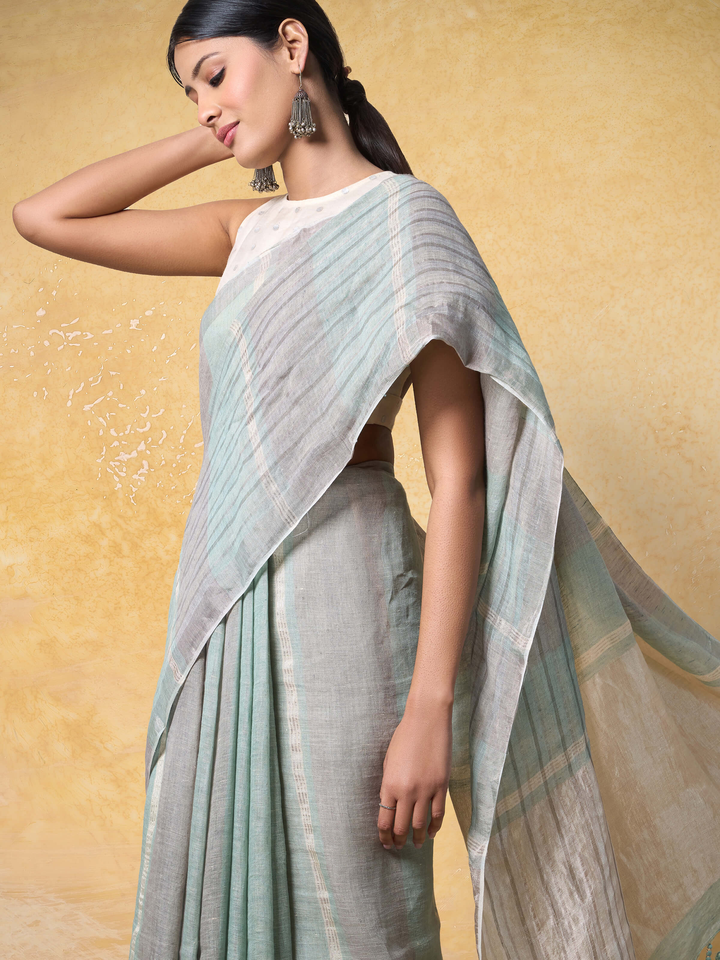 Side angle revealing the effortless, airy charm of the fabric.