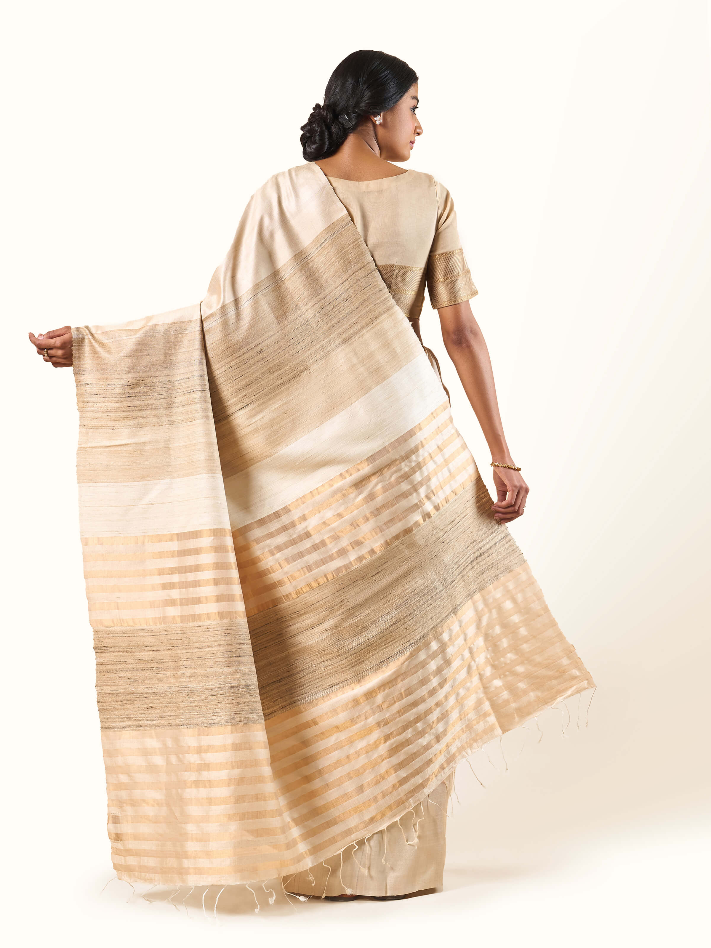 Back view showcasing the full length and dual-tone harmony of beige and pink