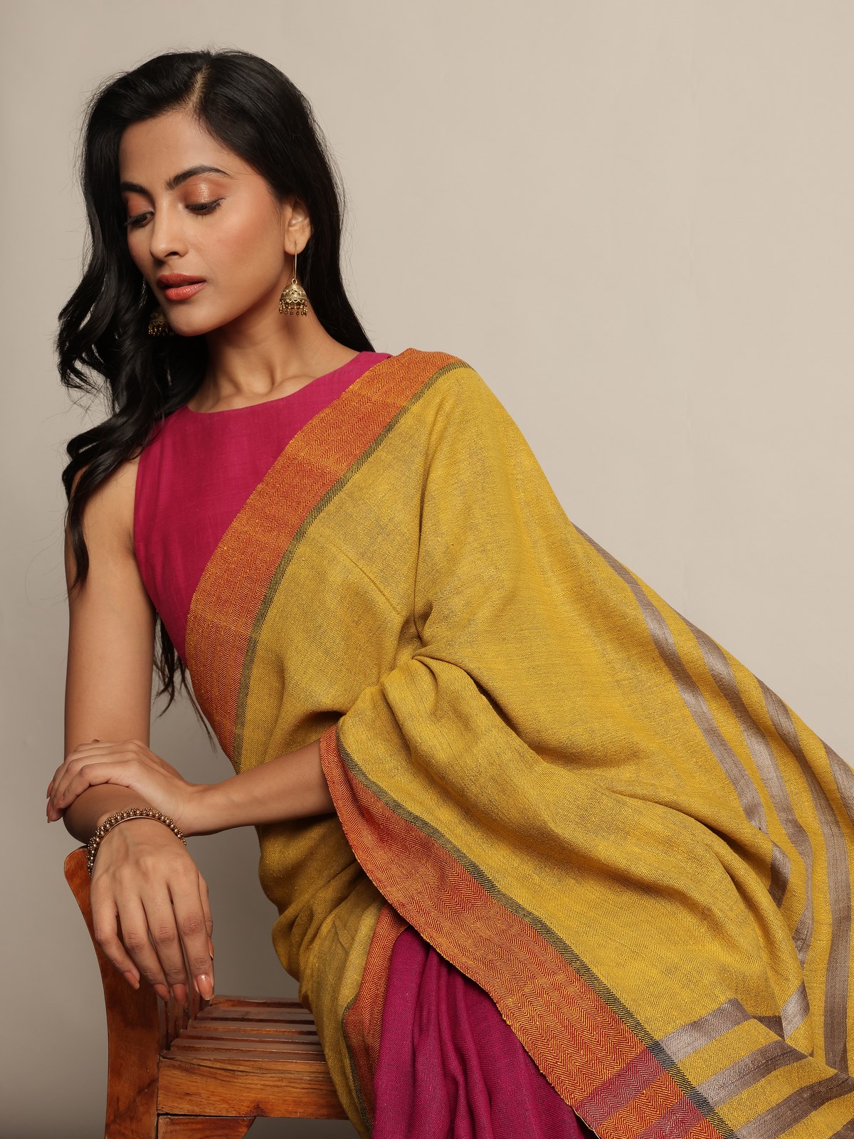 Yellow Tussar Silk Handloom Saree