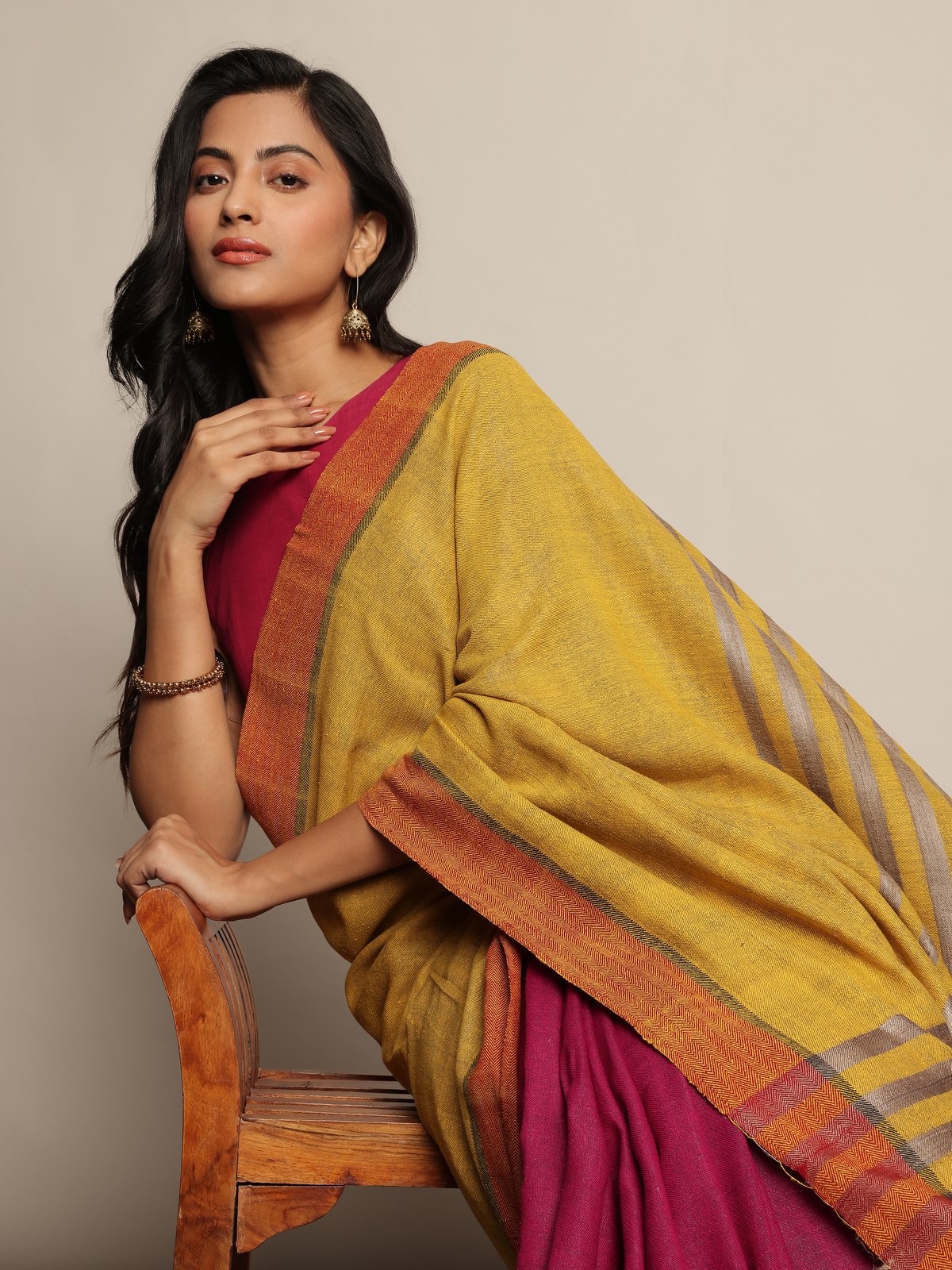 Yellow Tussar Silk Handloom Saree