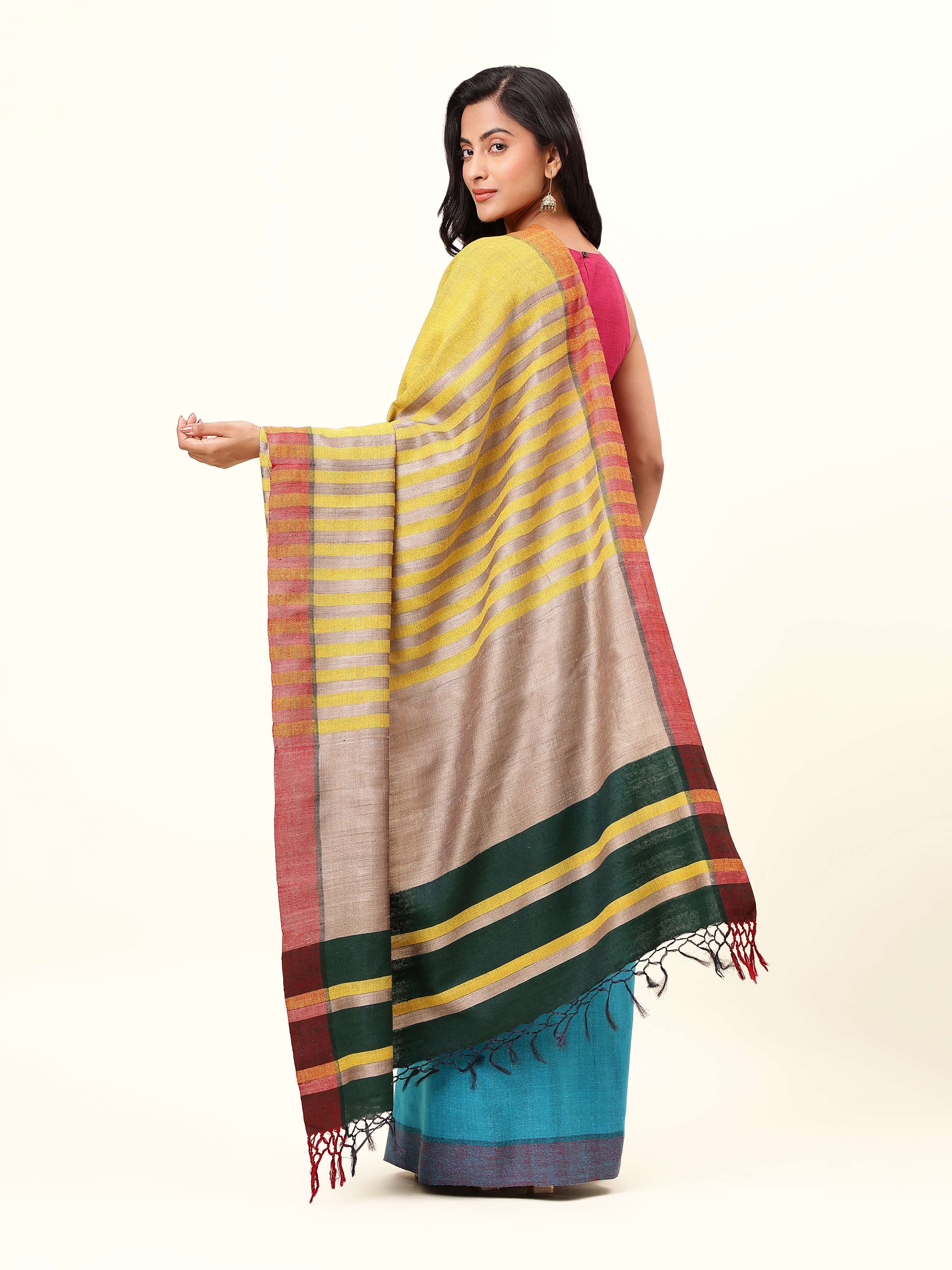 Yellow Tussar Silk Handloom Saree