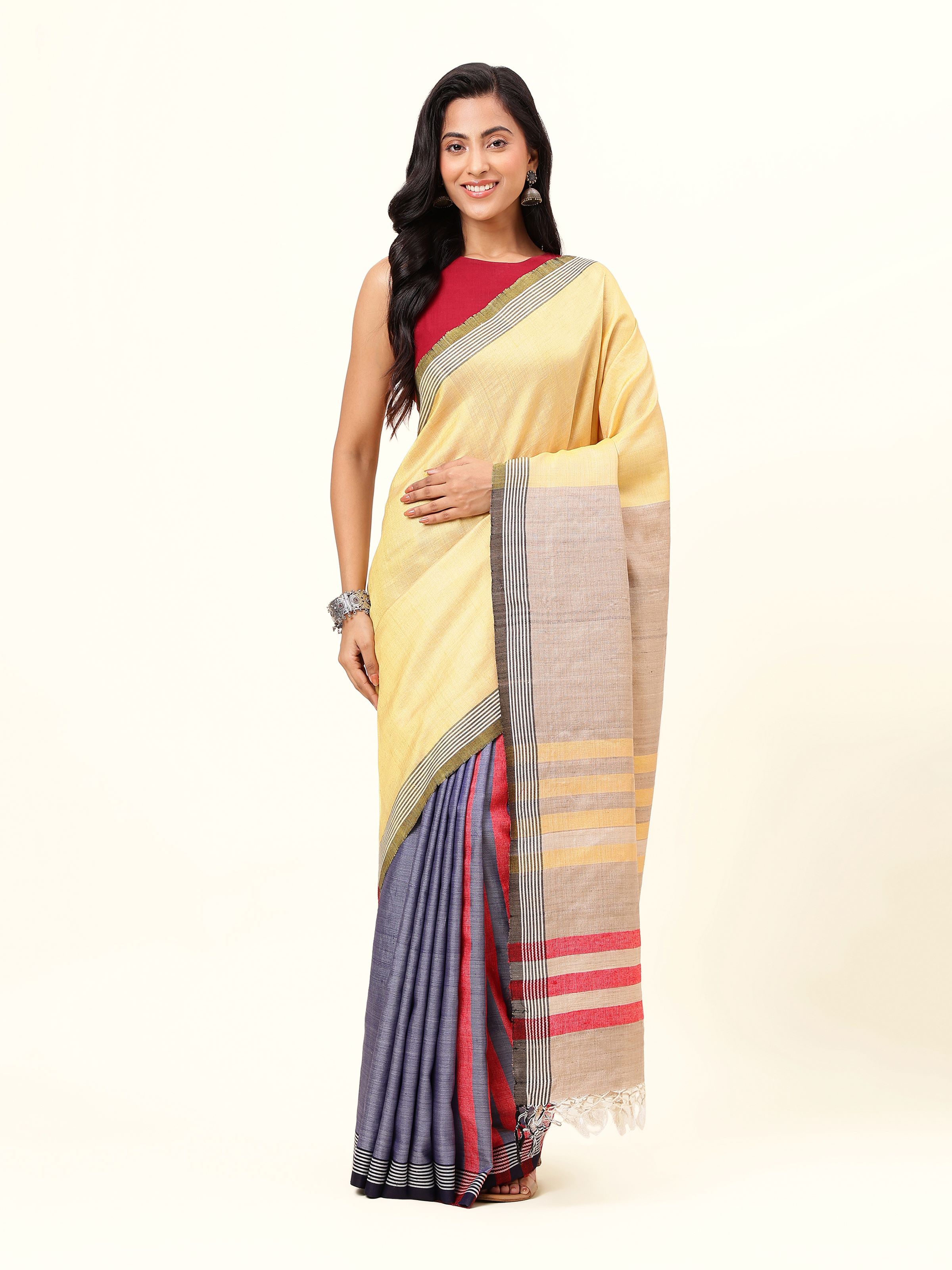 Yellow Tussar Silk Handloom Saree