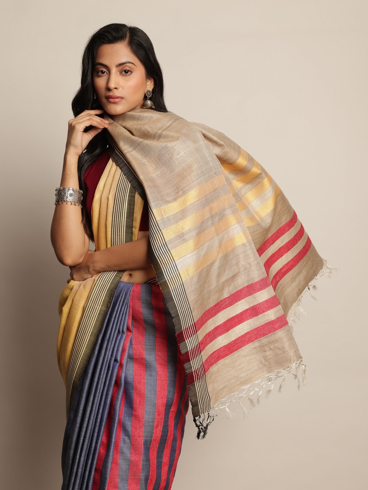 Yellow Tussar Silk Handloom Saree