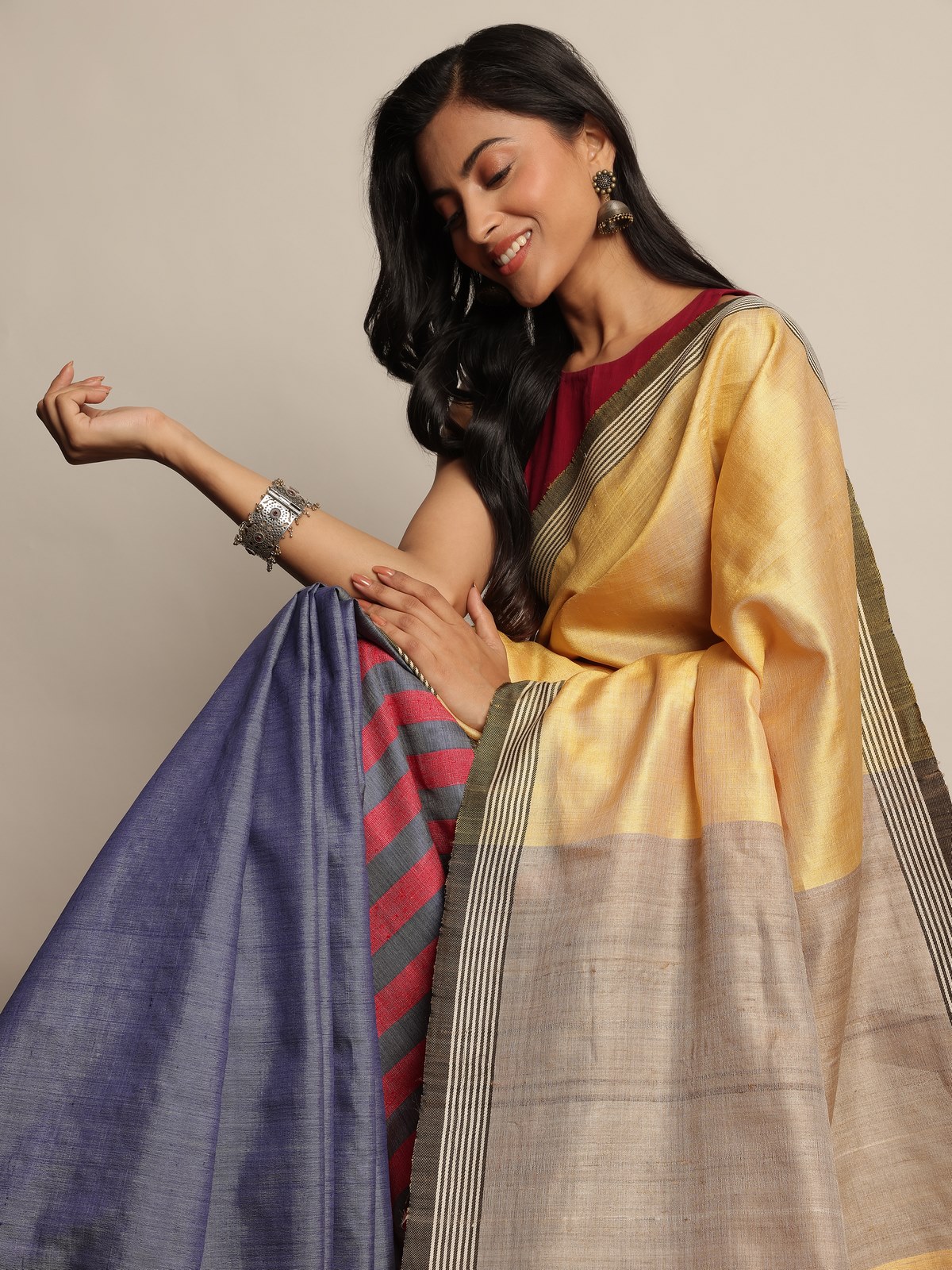 Yellow Tussar Silk Handloom Saree