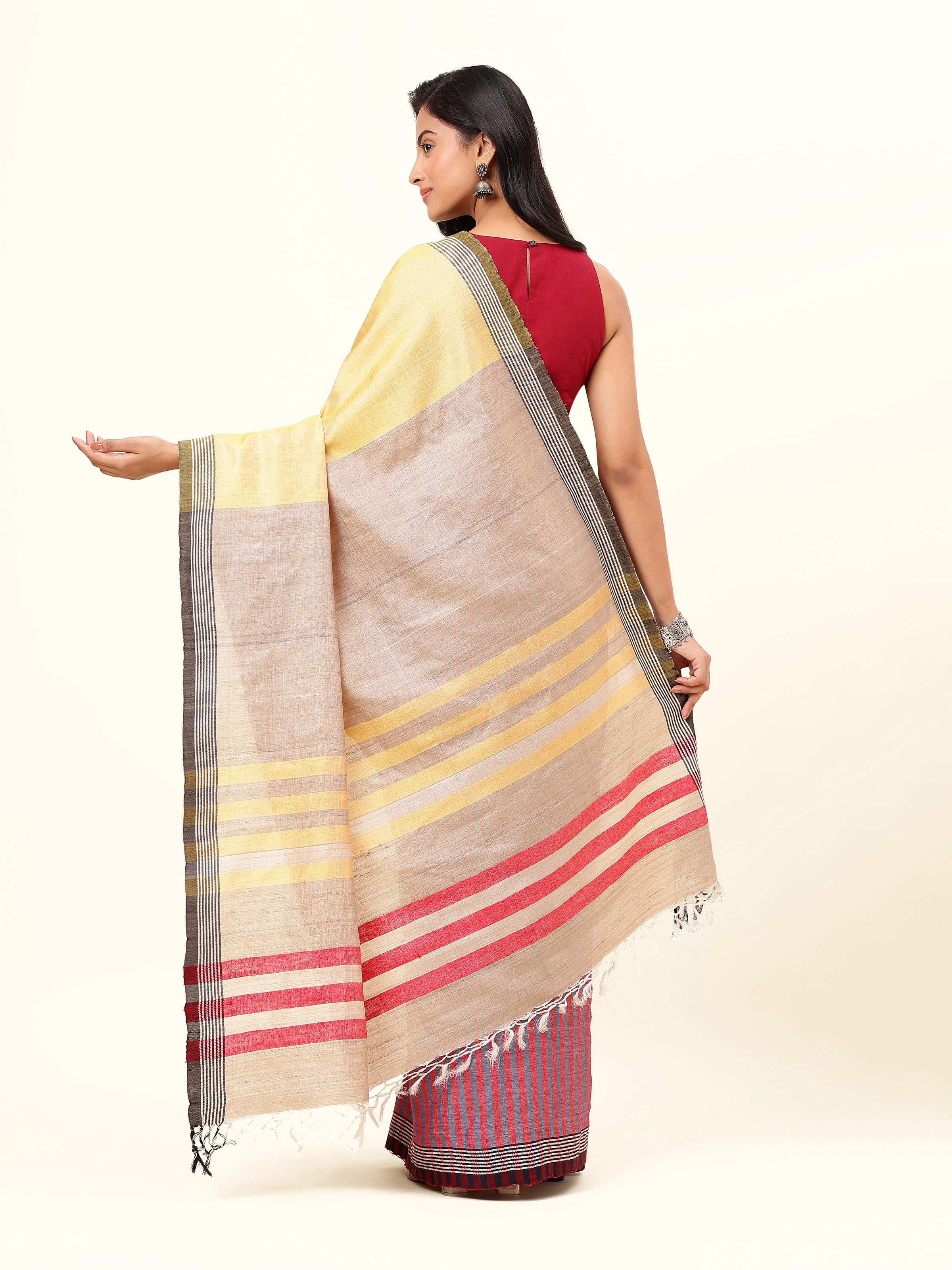 Yellow Tussar Silk Handloom Saree