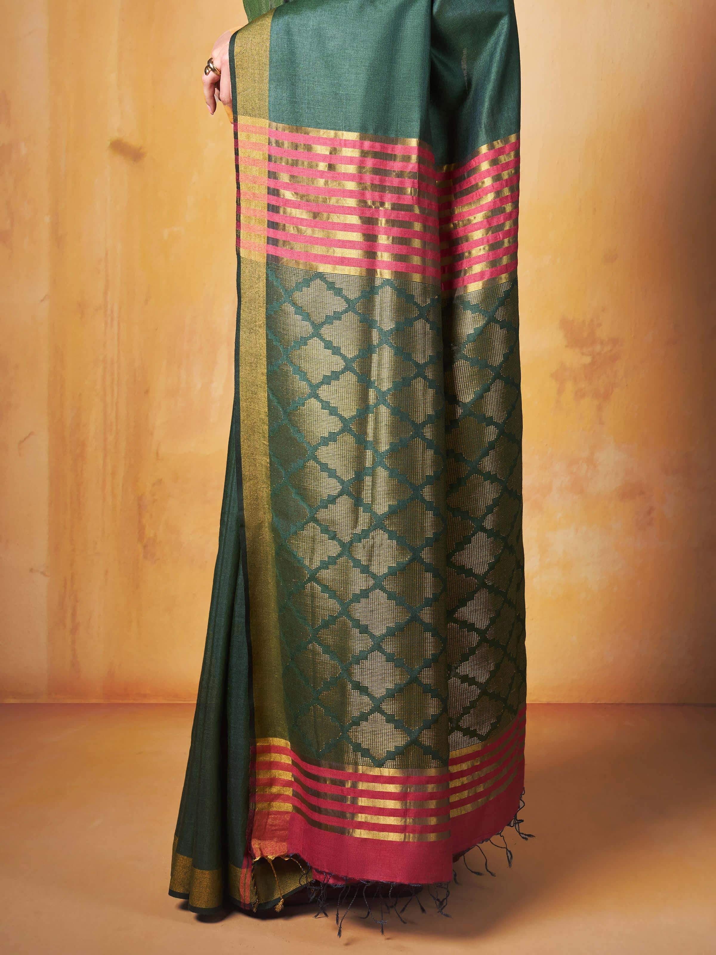 Close-up showing texture and extra-weft technique of Eri silk saree