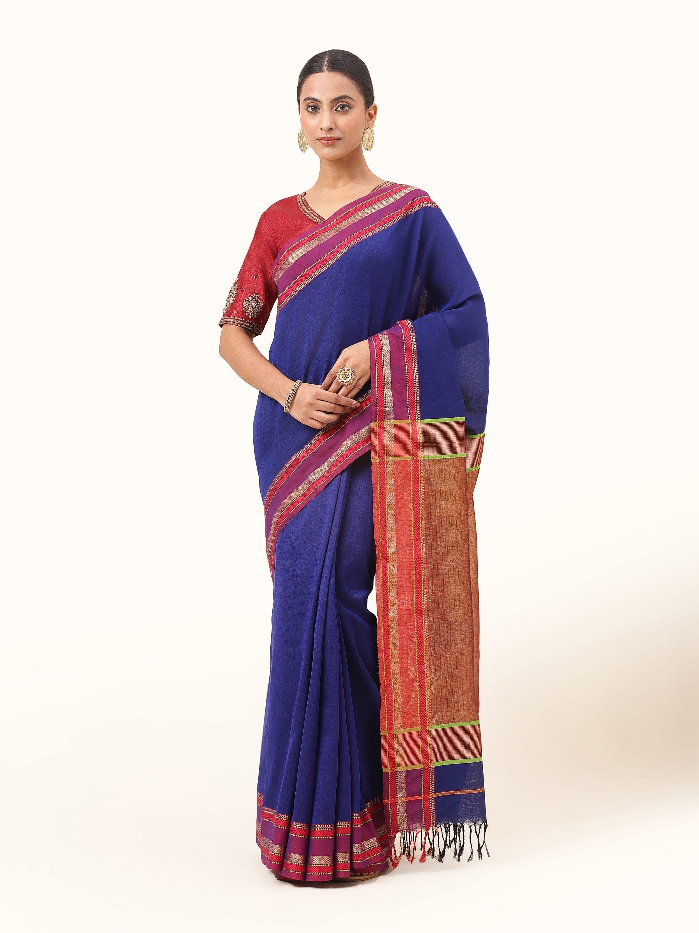 Blue Cotton Silk Maheshwari Saree