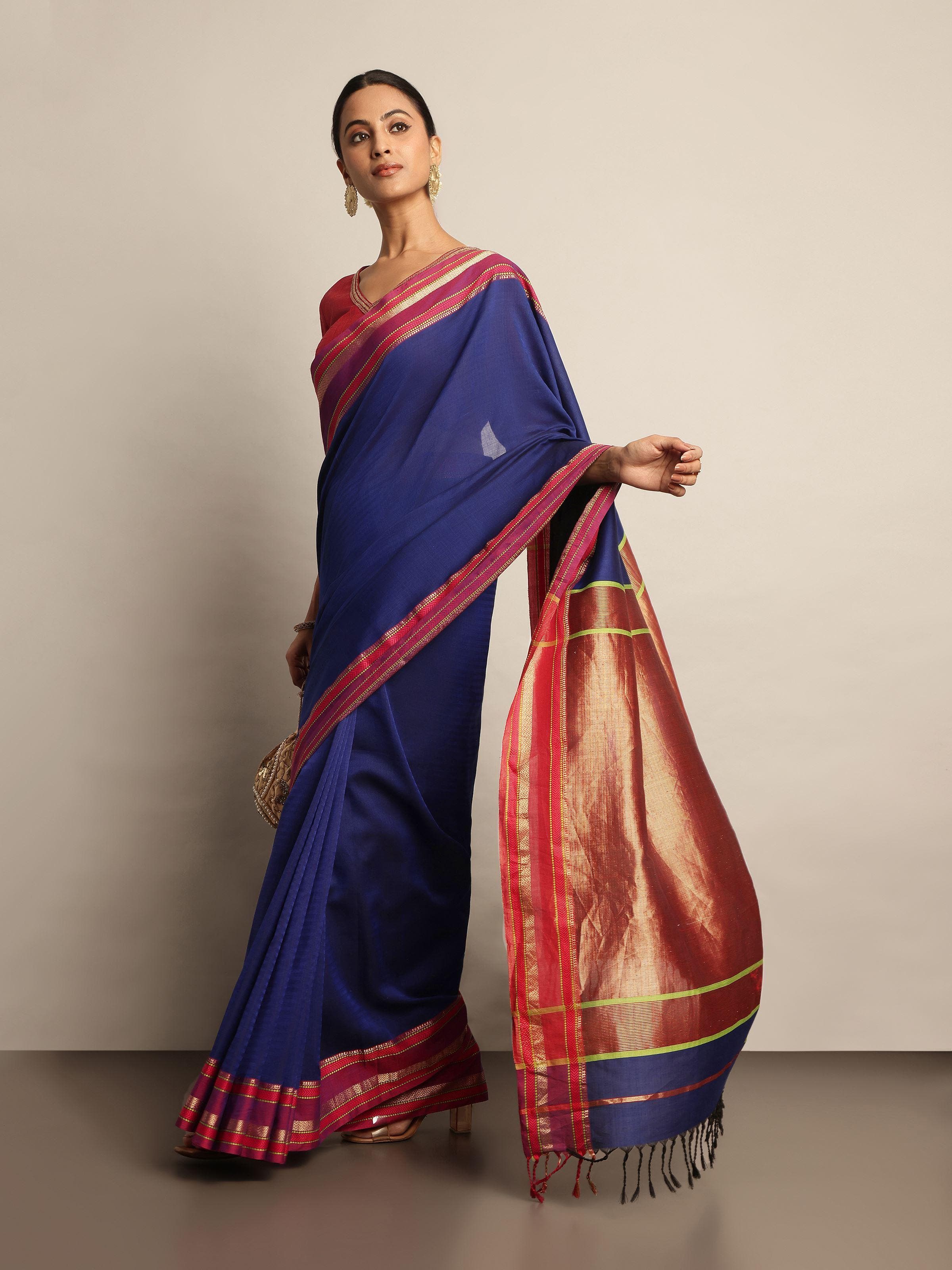 Blue Cotton Silk Maheshwari Saree