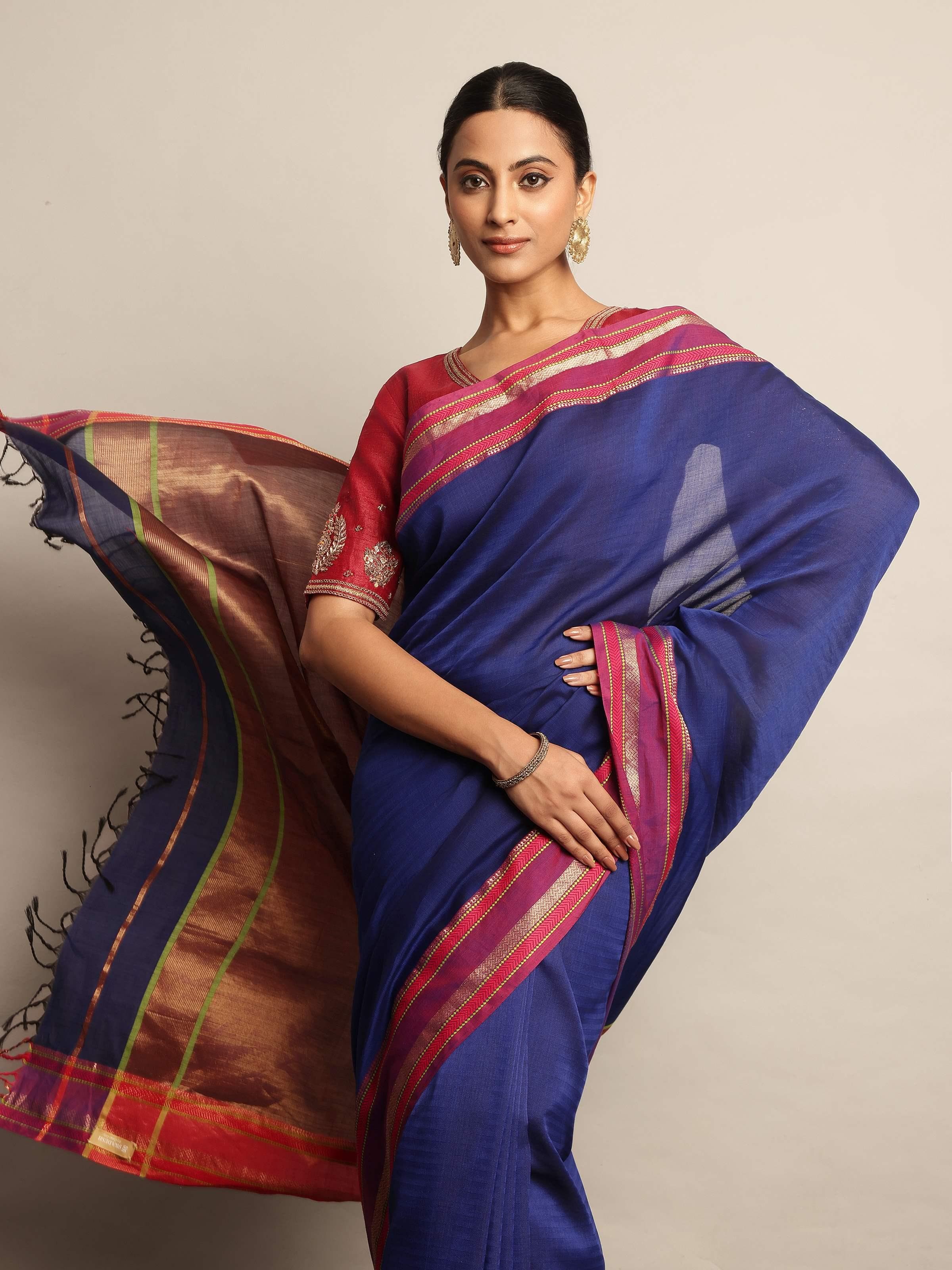 Blue Cotton Silk Maheshwari Saree