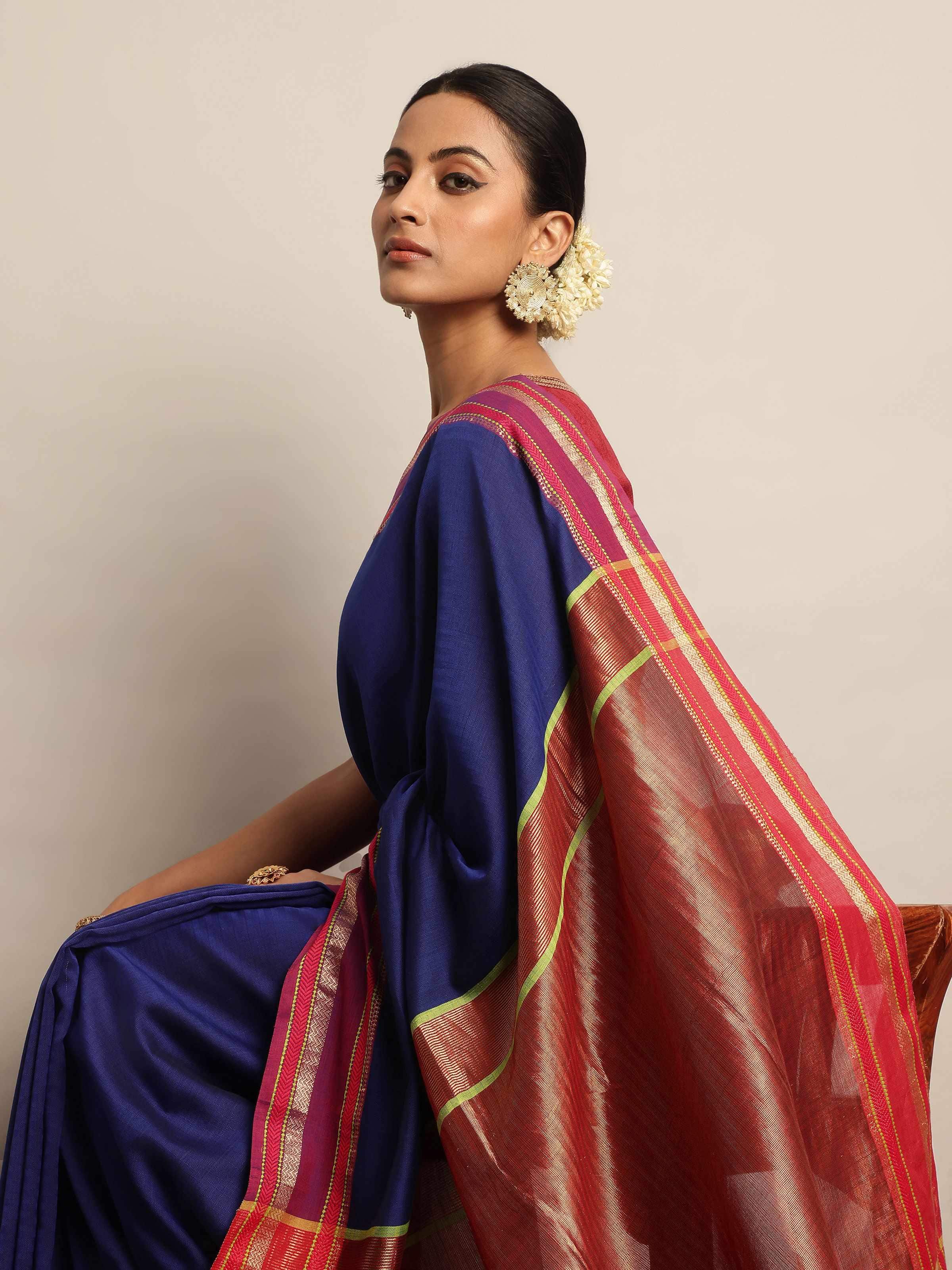 Blue Cotton Silk Maheshwari Saree